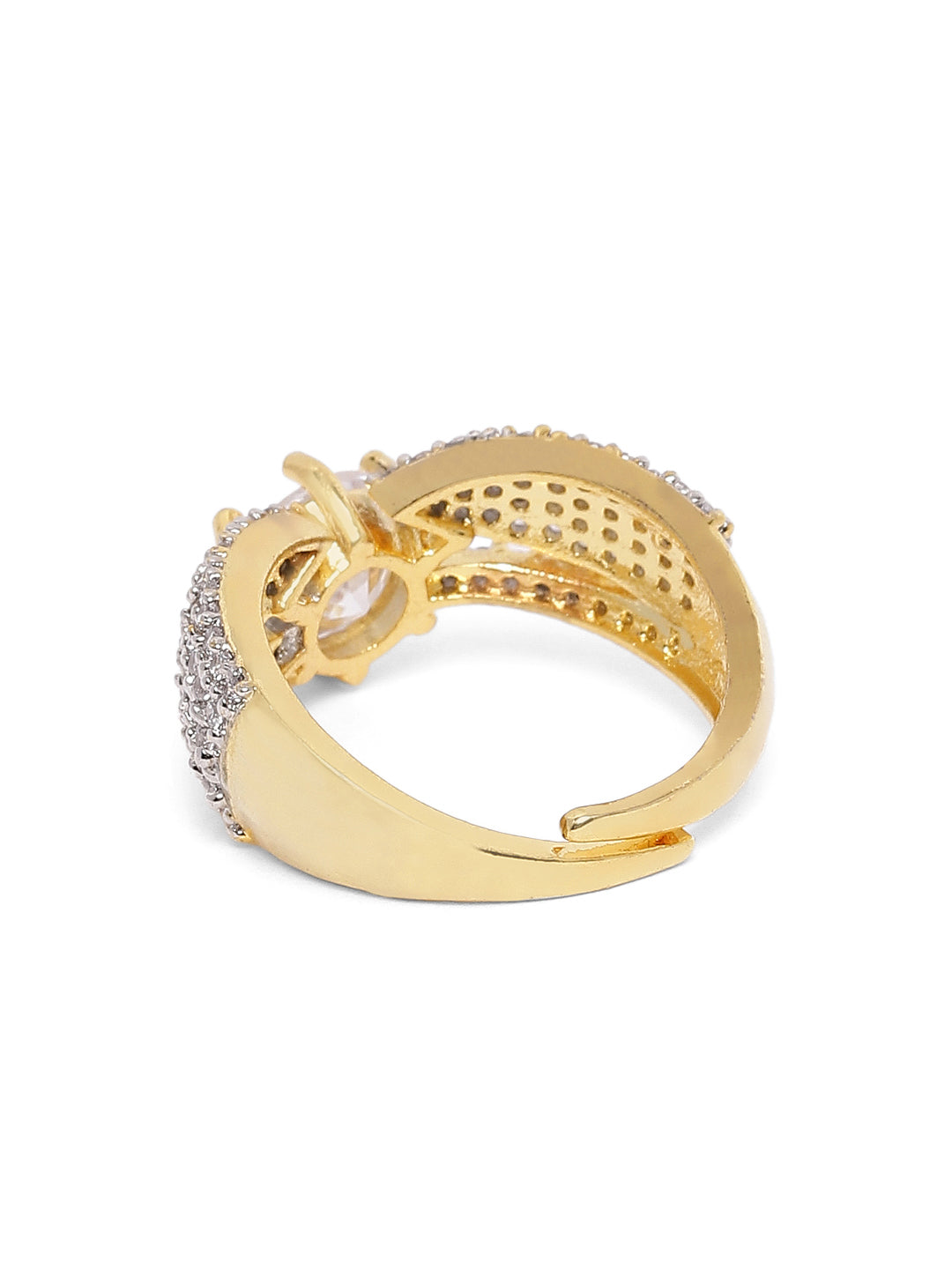 Lavish Giftz Sparkling American Diamond Adjustable Ring with Two-Tone Rhodium Plating
