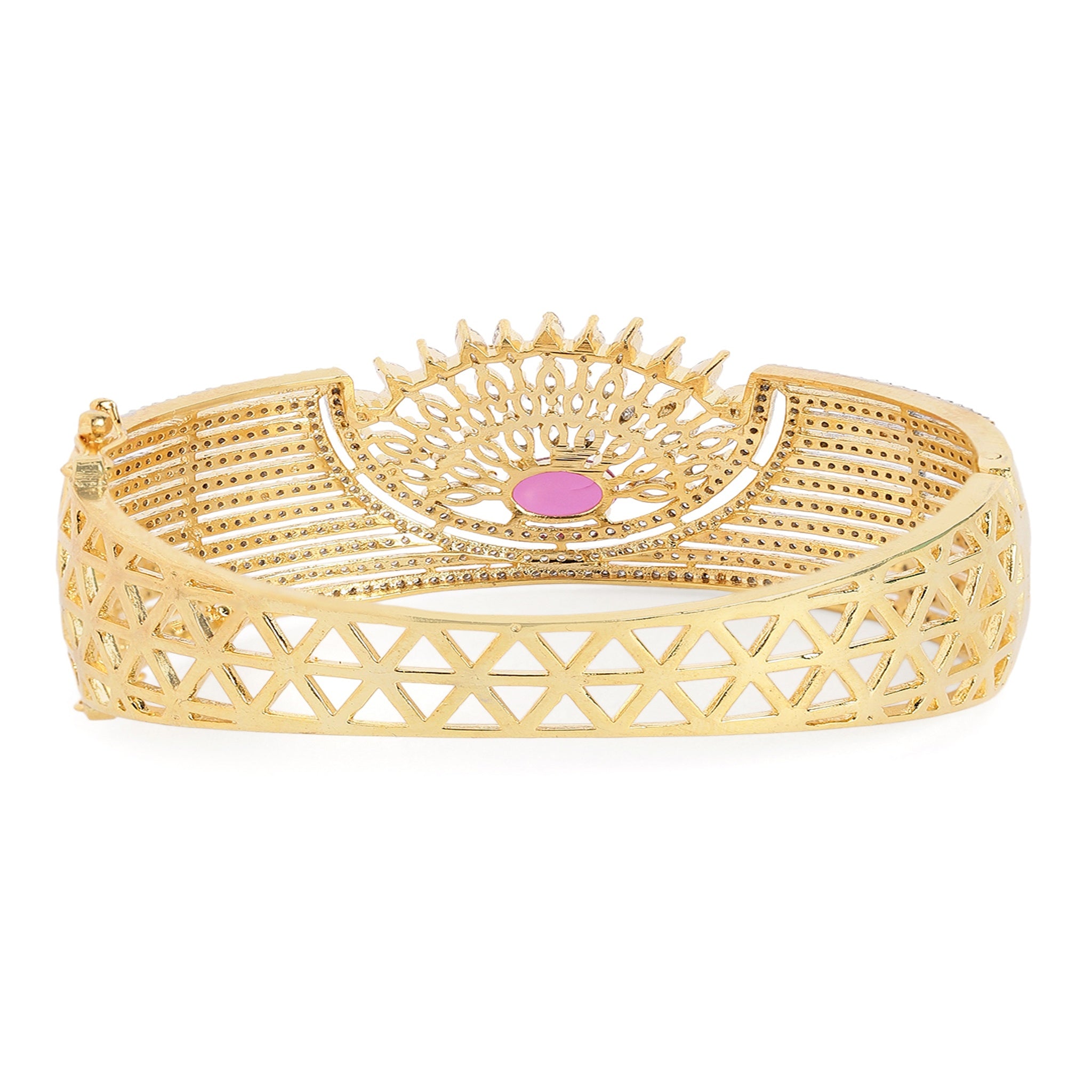 Women Cubic Zirconia Gold-Plated Kada Bracelet-Ruby
