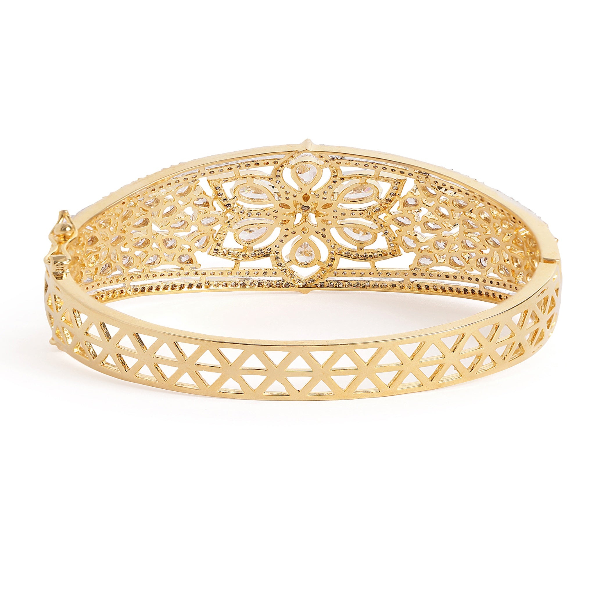 Women Cubic Zirconia Gold-Plated Kada Bracelet White-White