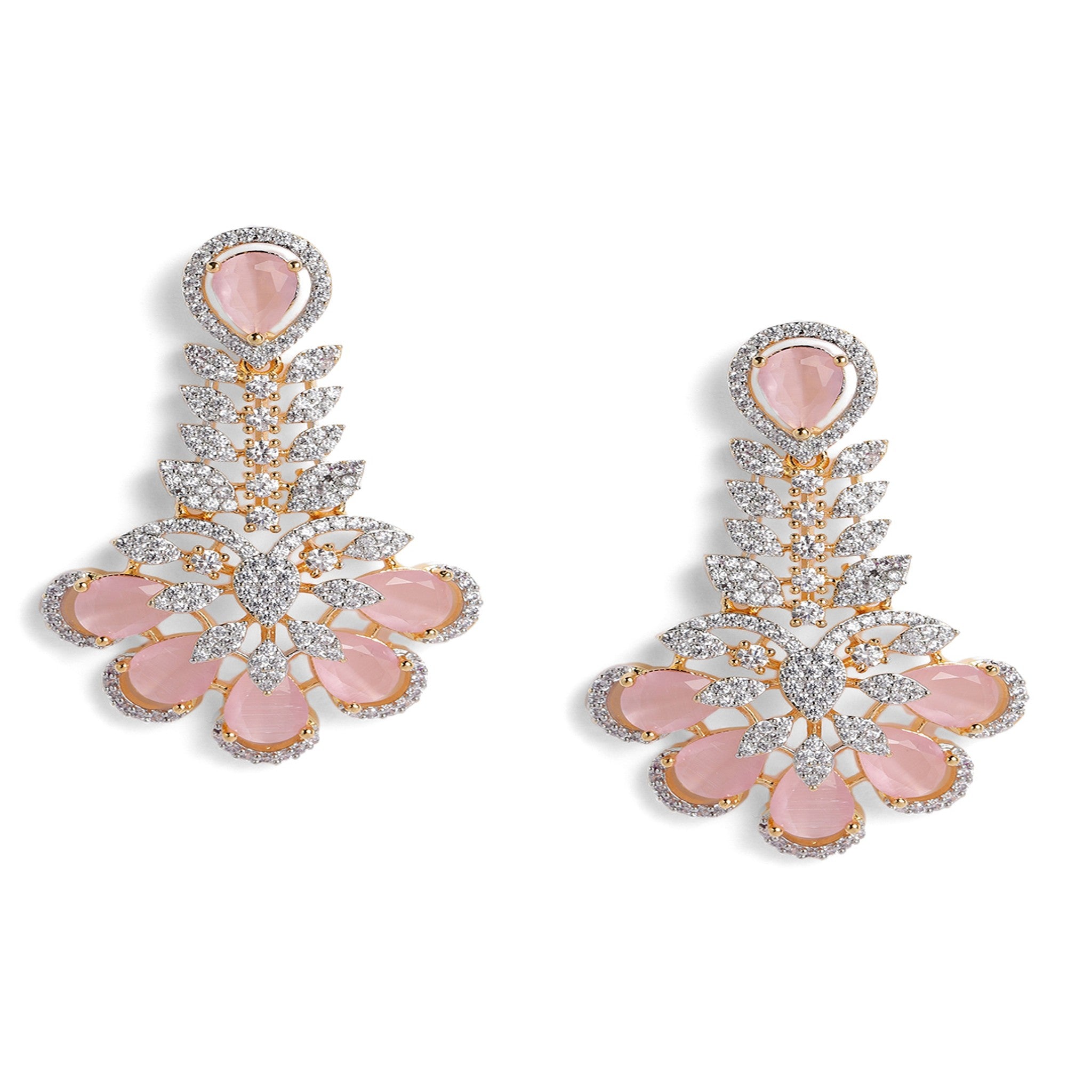 Gold Plated White & Pink AD-Studded Jewellery Set