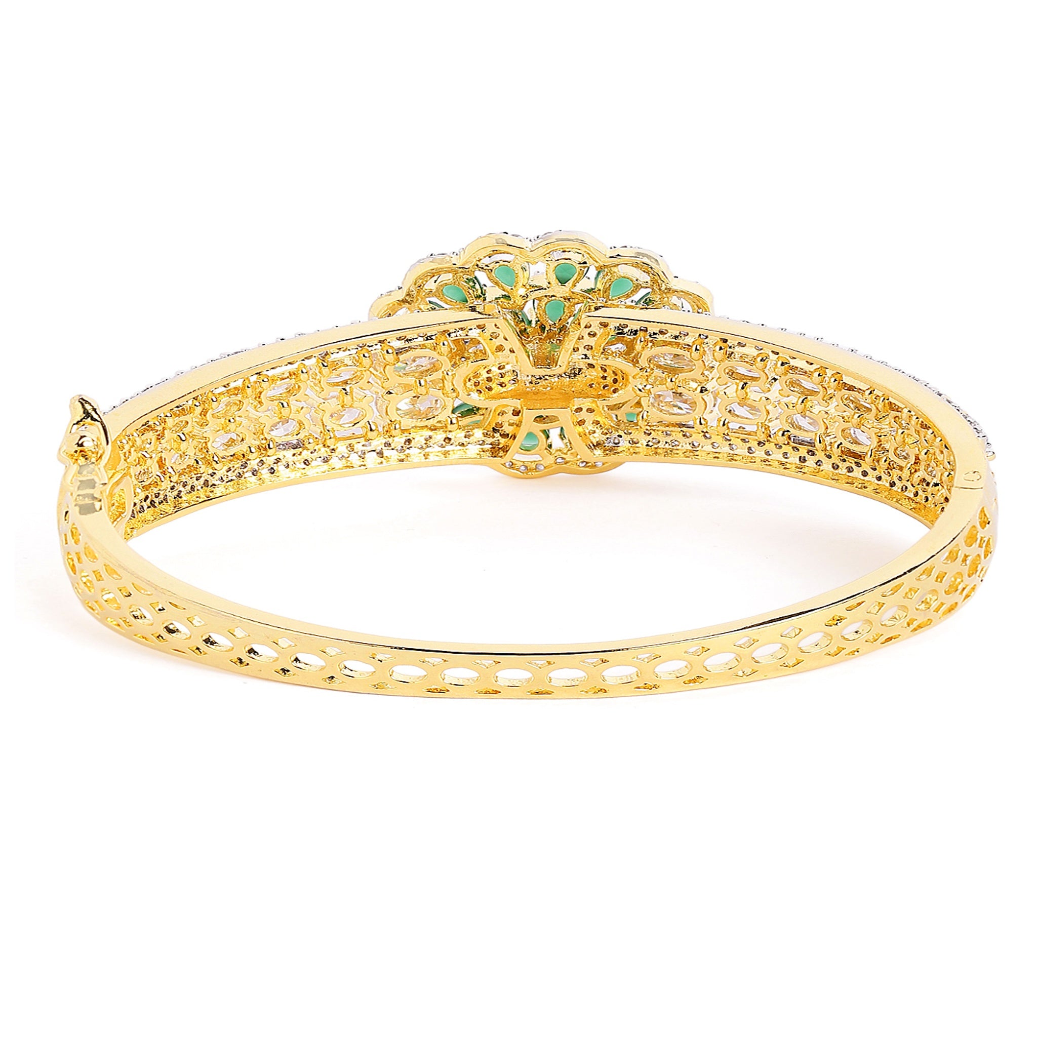 Women Cubic Zirconia Gold-Plated Kada Bracelet-Green