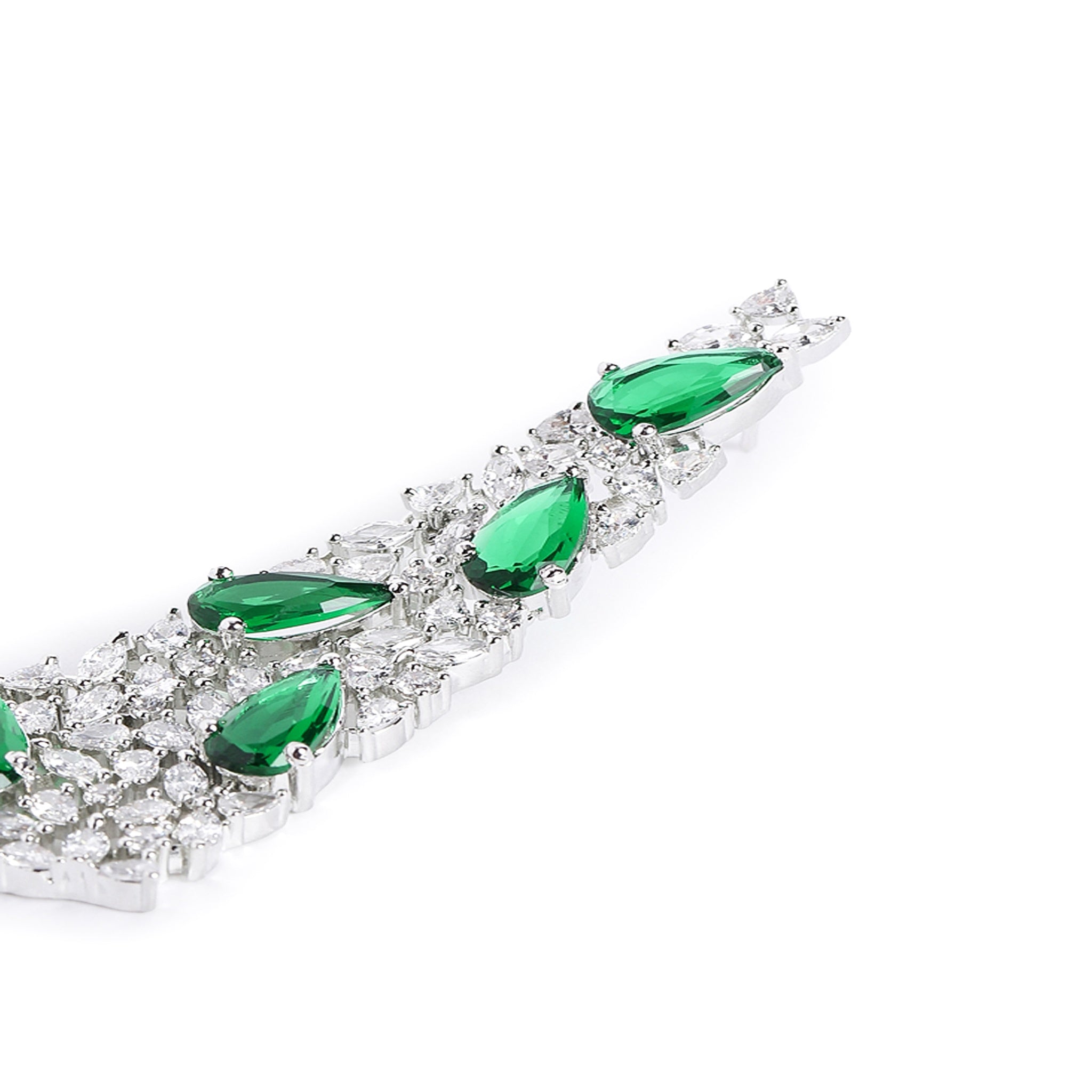 Silver-Toned American Diamonds Green Drop Earrings