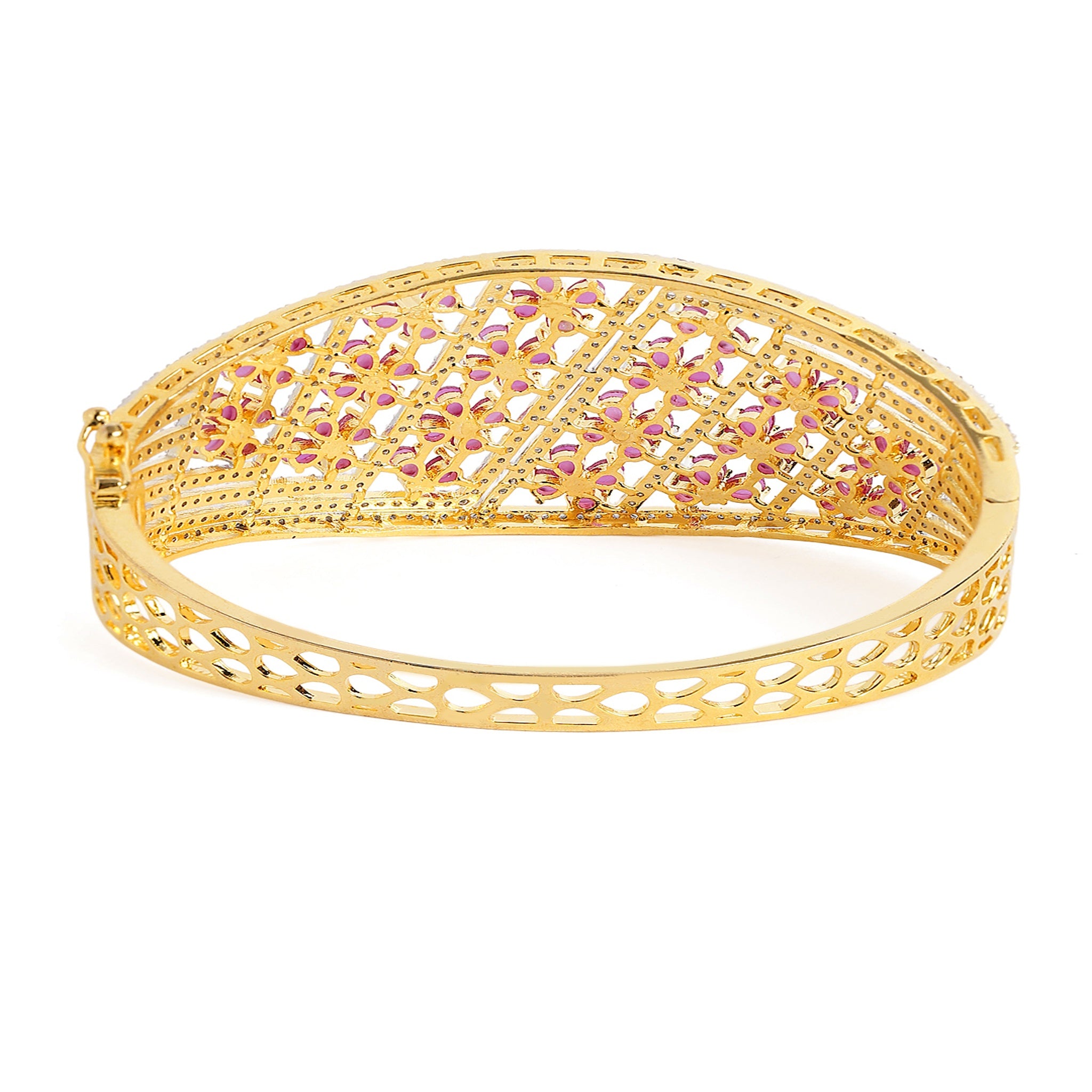 Cubic Zirconia Gold-Plated Kada Bracelet-Ruby