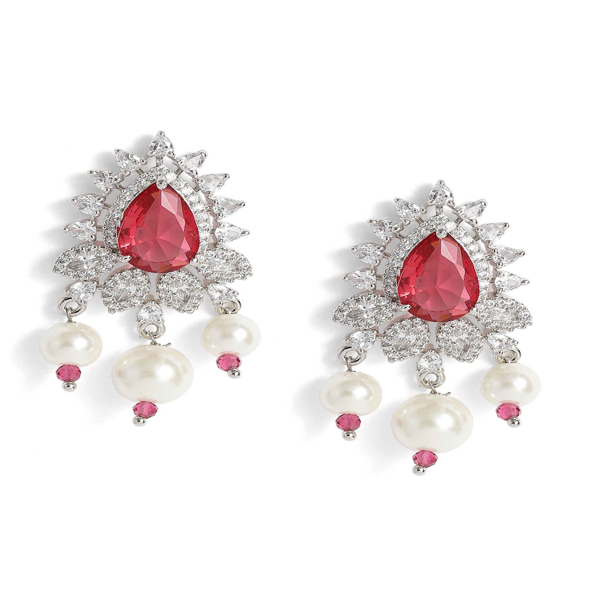 Rhodium-Plated Pearls & AD-Studded Rani Jewellery Set