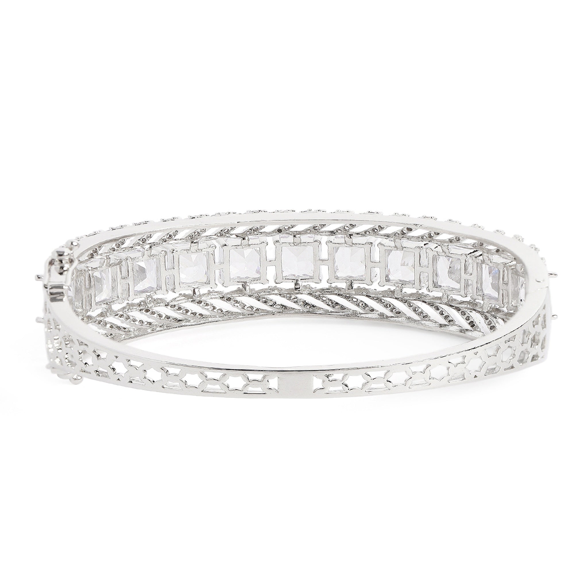 Women Cubic Zirconia Rhodium-Plated Kada Bracelet-White