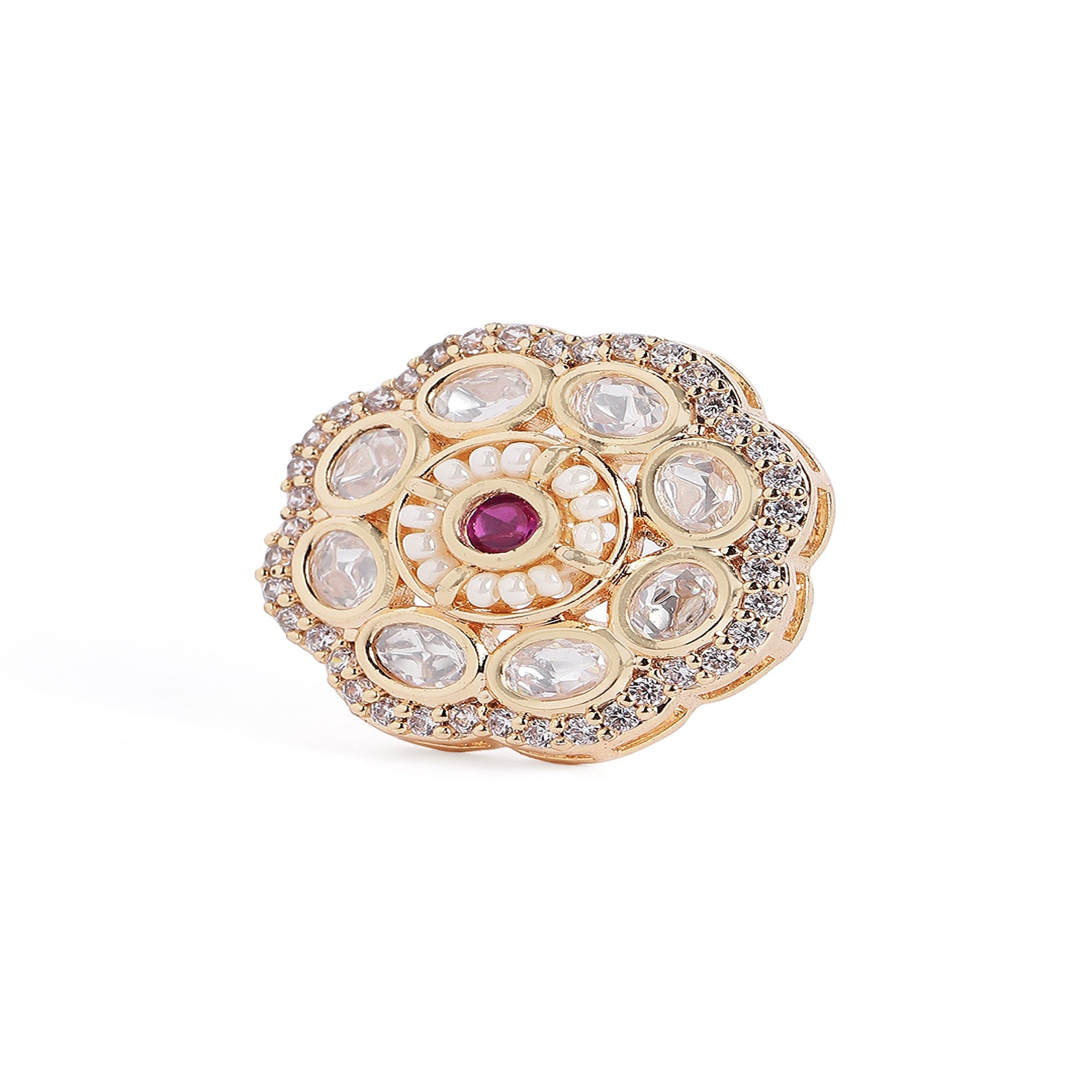 Gold-Plated Ruby Classic Kundan Studs