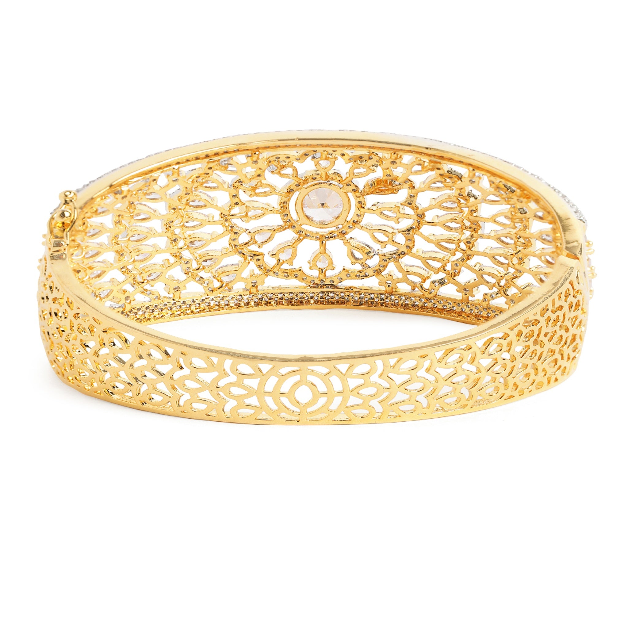 Women Cubic Zirconia Gold-Plated Kada Bracelet-White