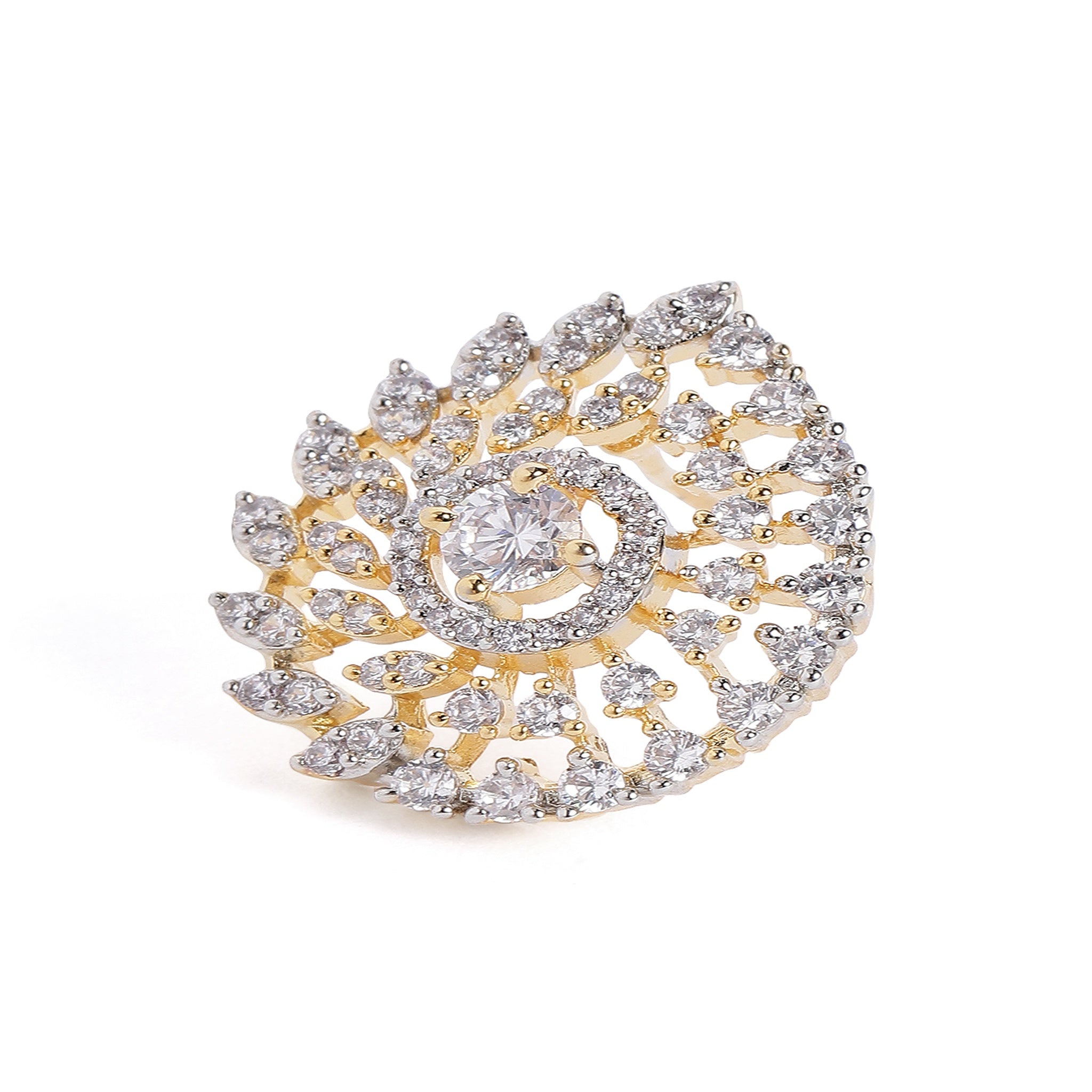 Gold-Plated Teardrop Shaped CZ-Studded Studs