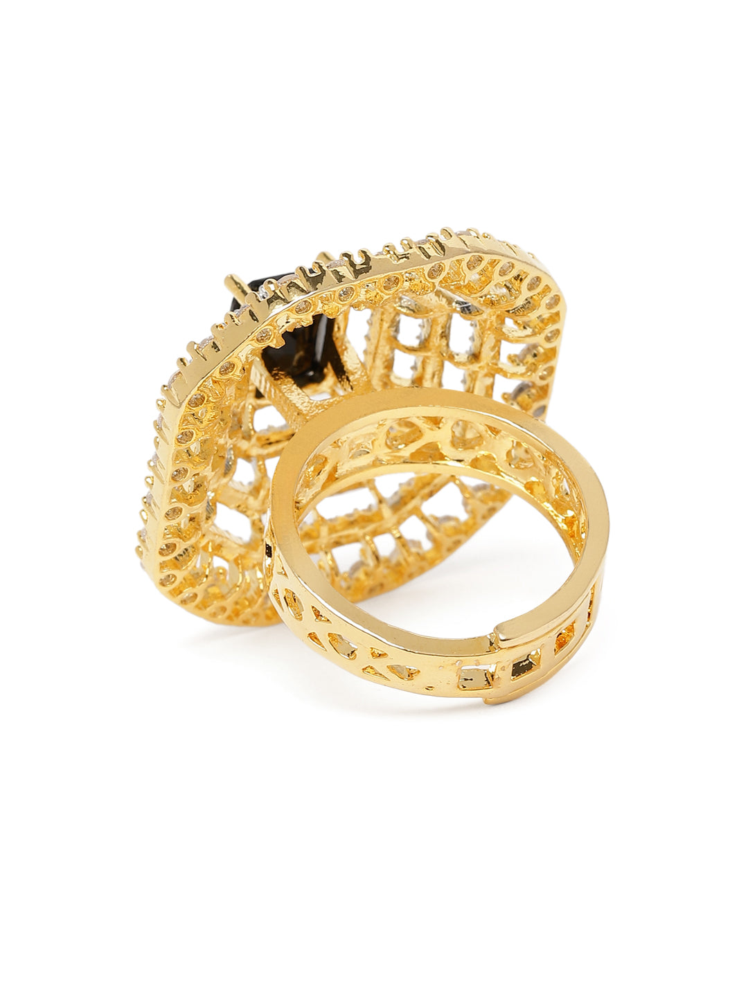 Lavish Giftz Radiant Classic Cubic Zirconia Ring with Two-Tone Plating - Black