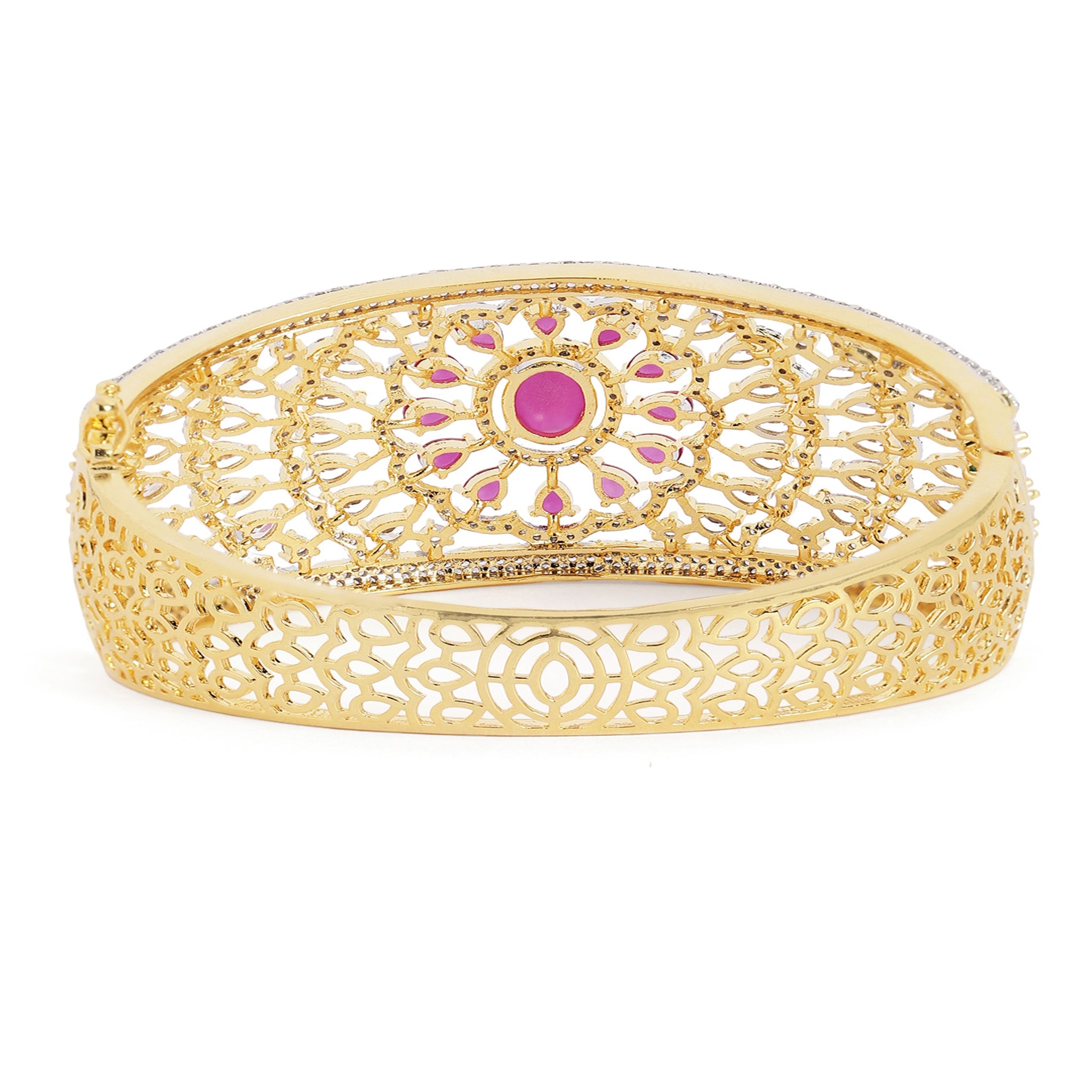 Women Cubic Zirconia Gold-Plated Kada Bracelet-Ruby