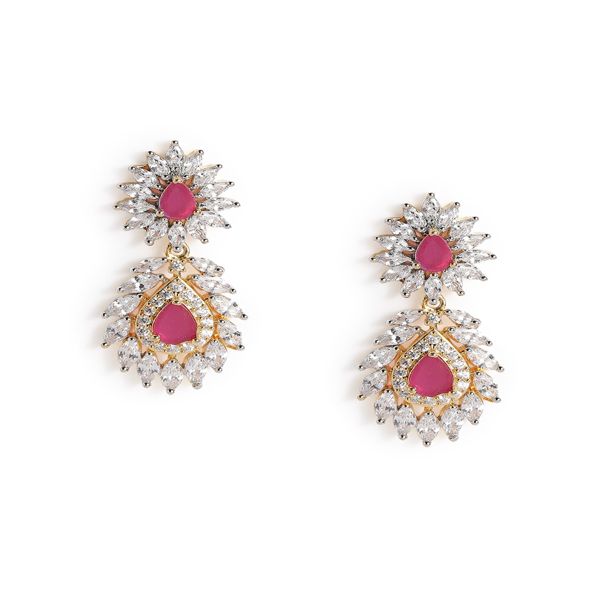 Gold Plated Ruby Pink AD-Studded Jewellery Set