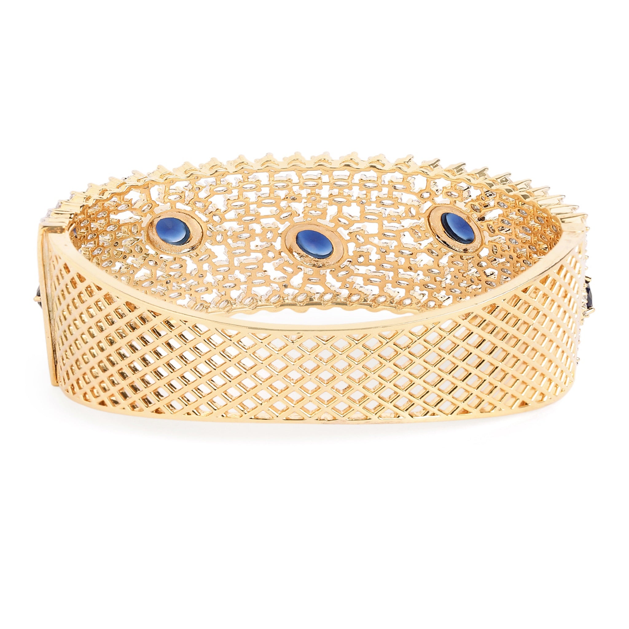 Women Cubic Zirconia Gold-Plated Kada Bracelet-Blue