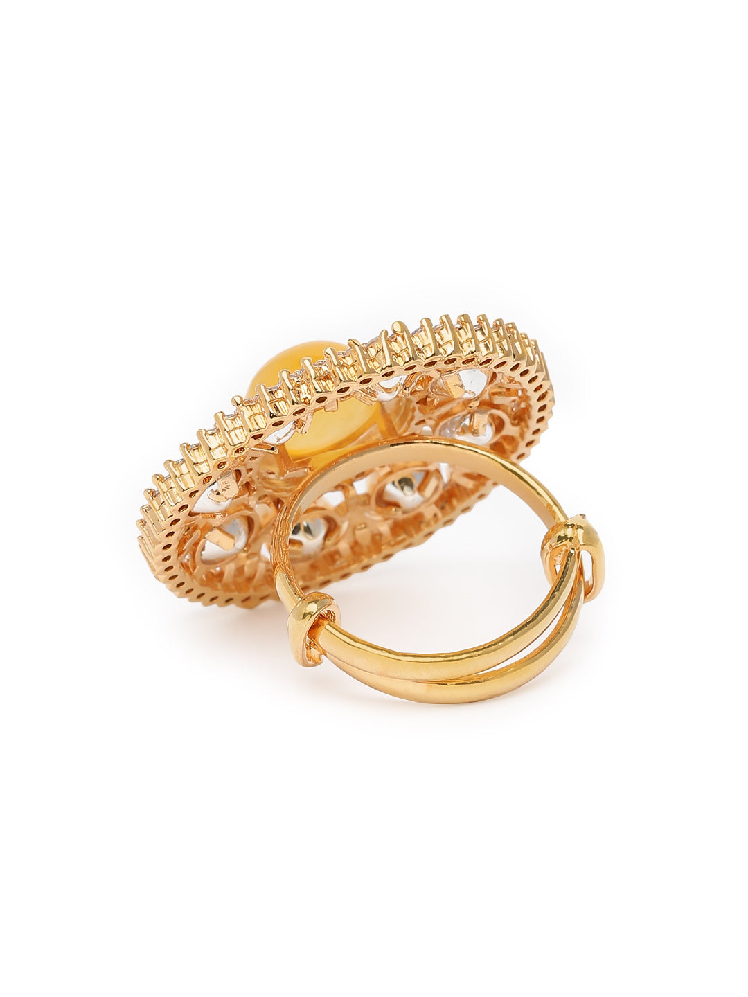 Lavish Giftz Gold-Plated Orange Round Stone & Kundan Studded Adjustable Handcrafted Finger Ring