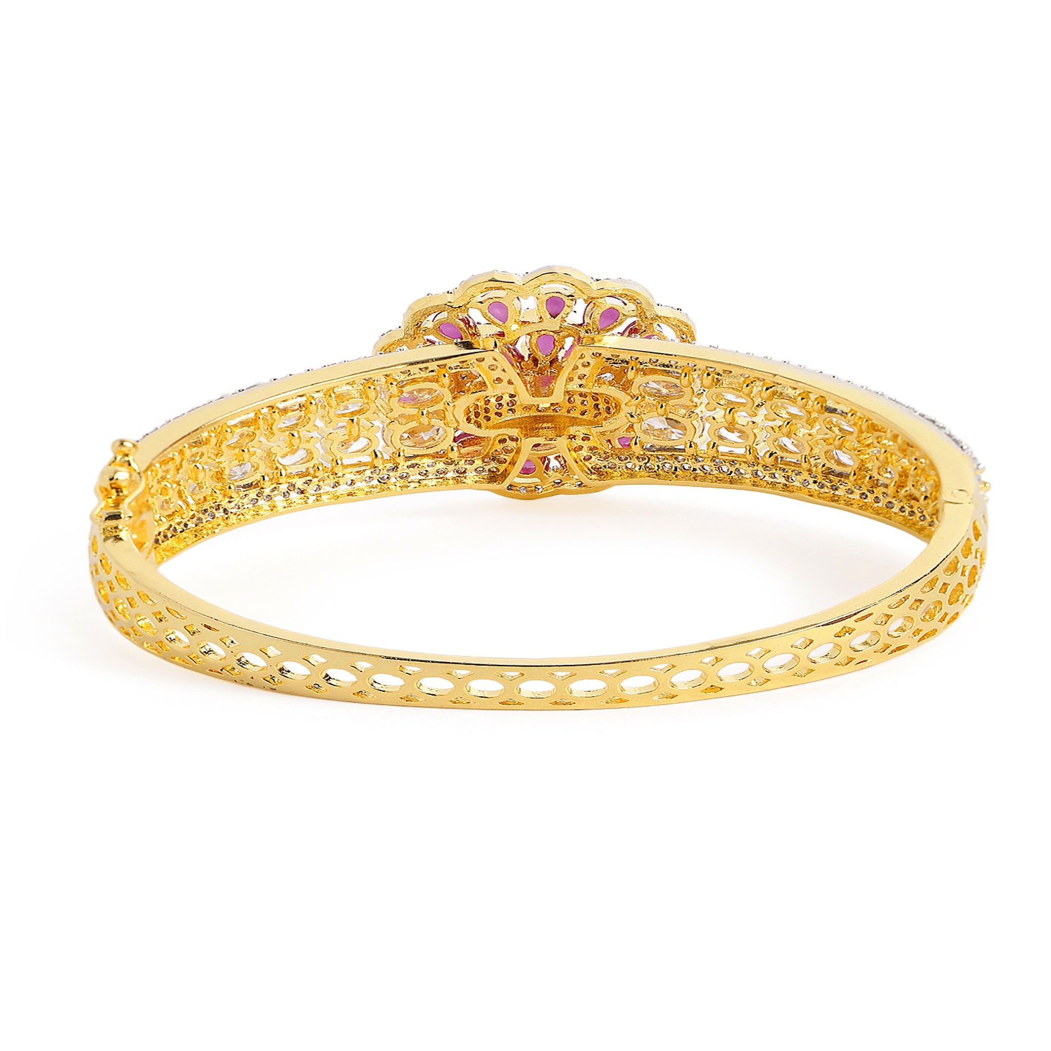 Women Cubic Zirconia Gold-Plated Kada Bracelet-Ruby