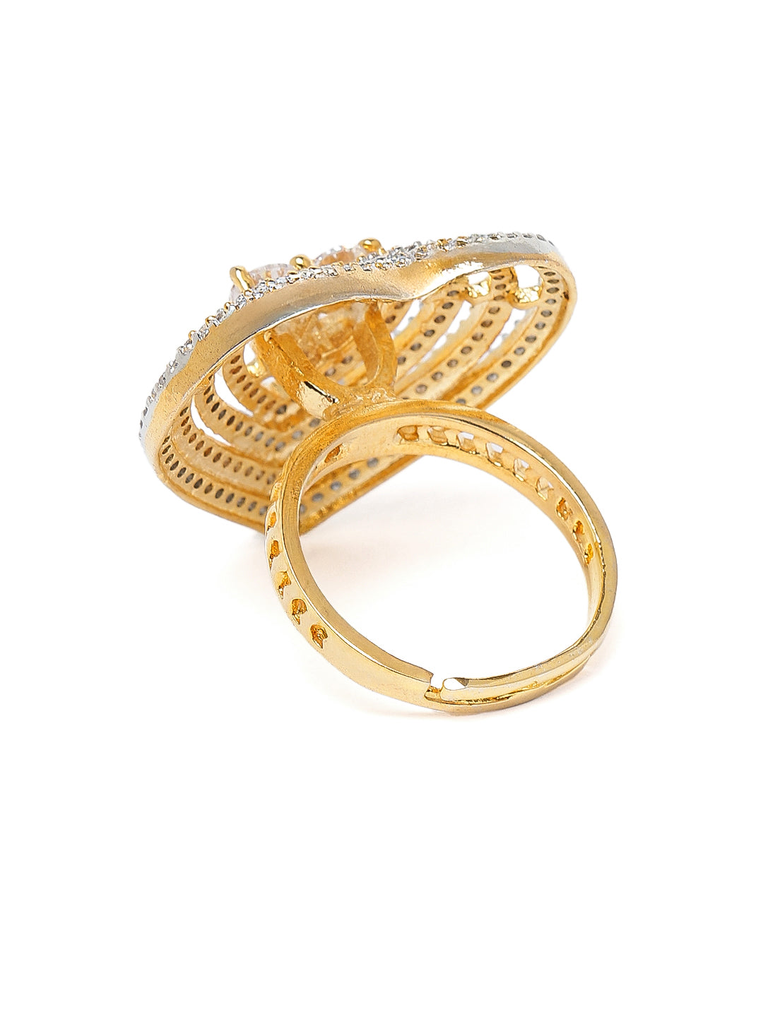 Lavish Giftz Heart-Shaped American Diamond Adjustable Ring with Two-Tone Rhodium Plating