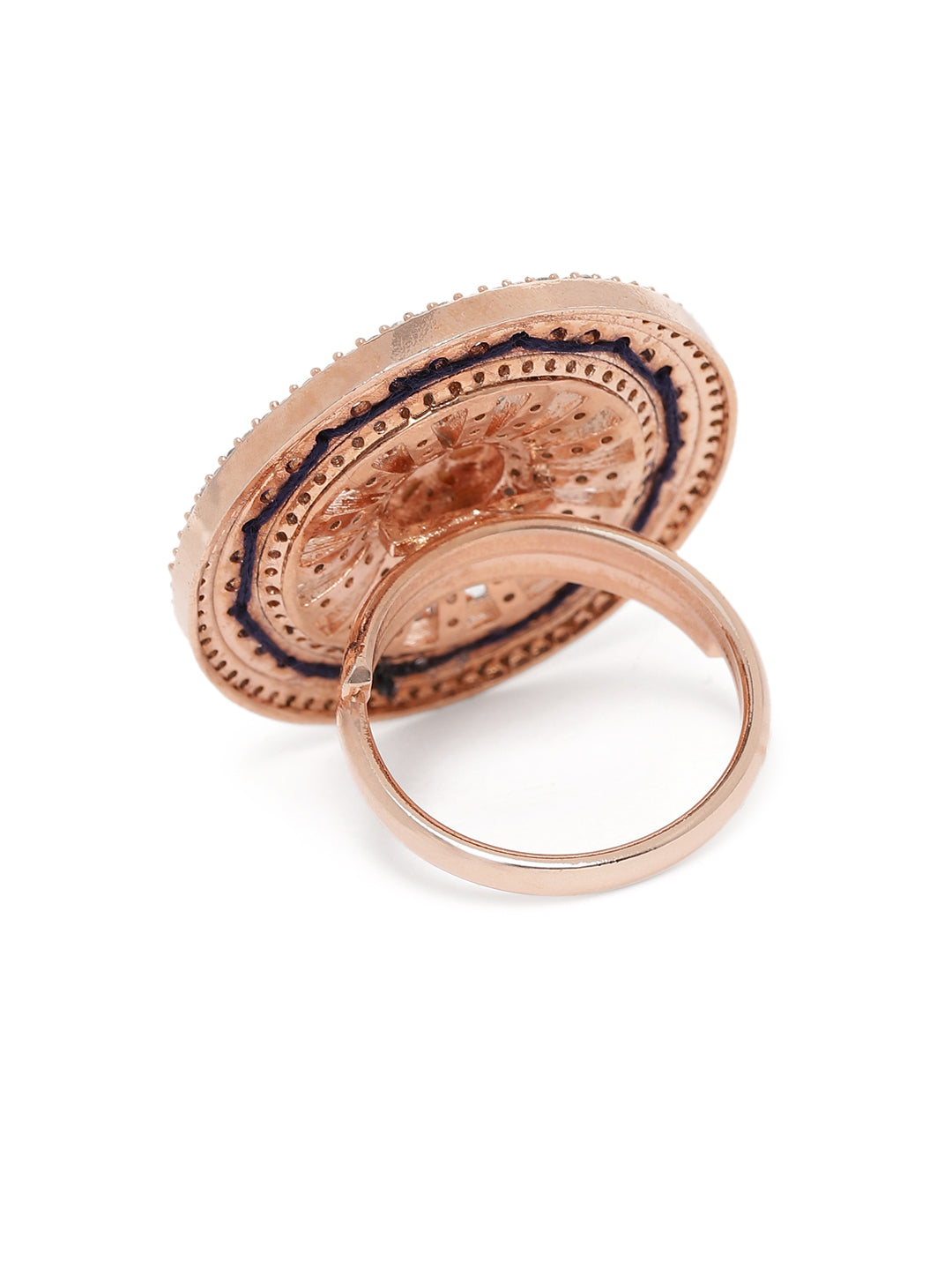 Lavish Giftz Empress Adjustable Ring With Rose Gold Plating - Blue