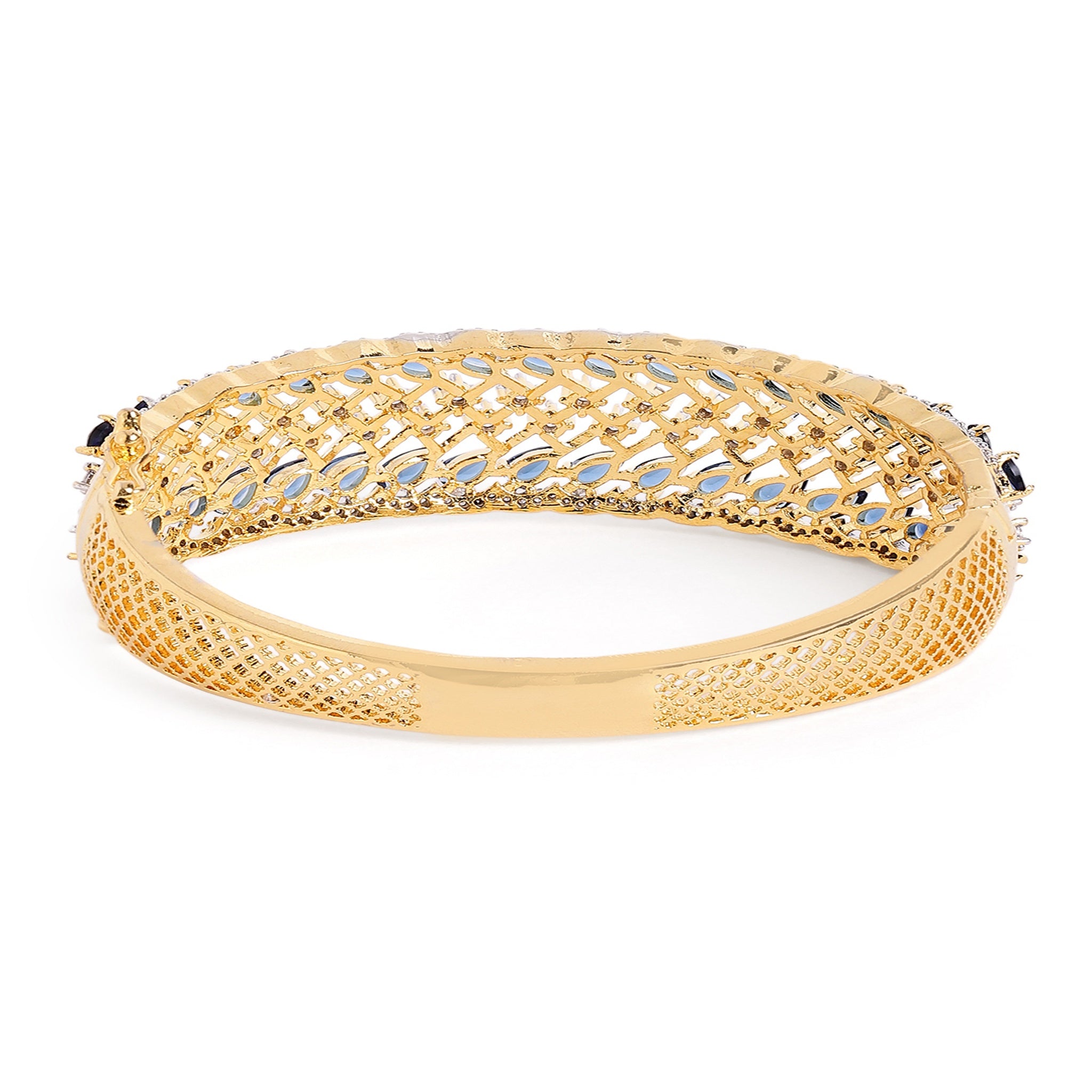 Women Cubic Zirconia Gold-Plated Kada Bracelet-Blue