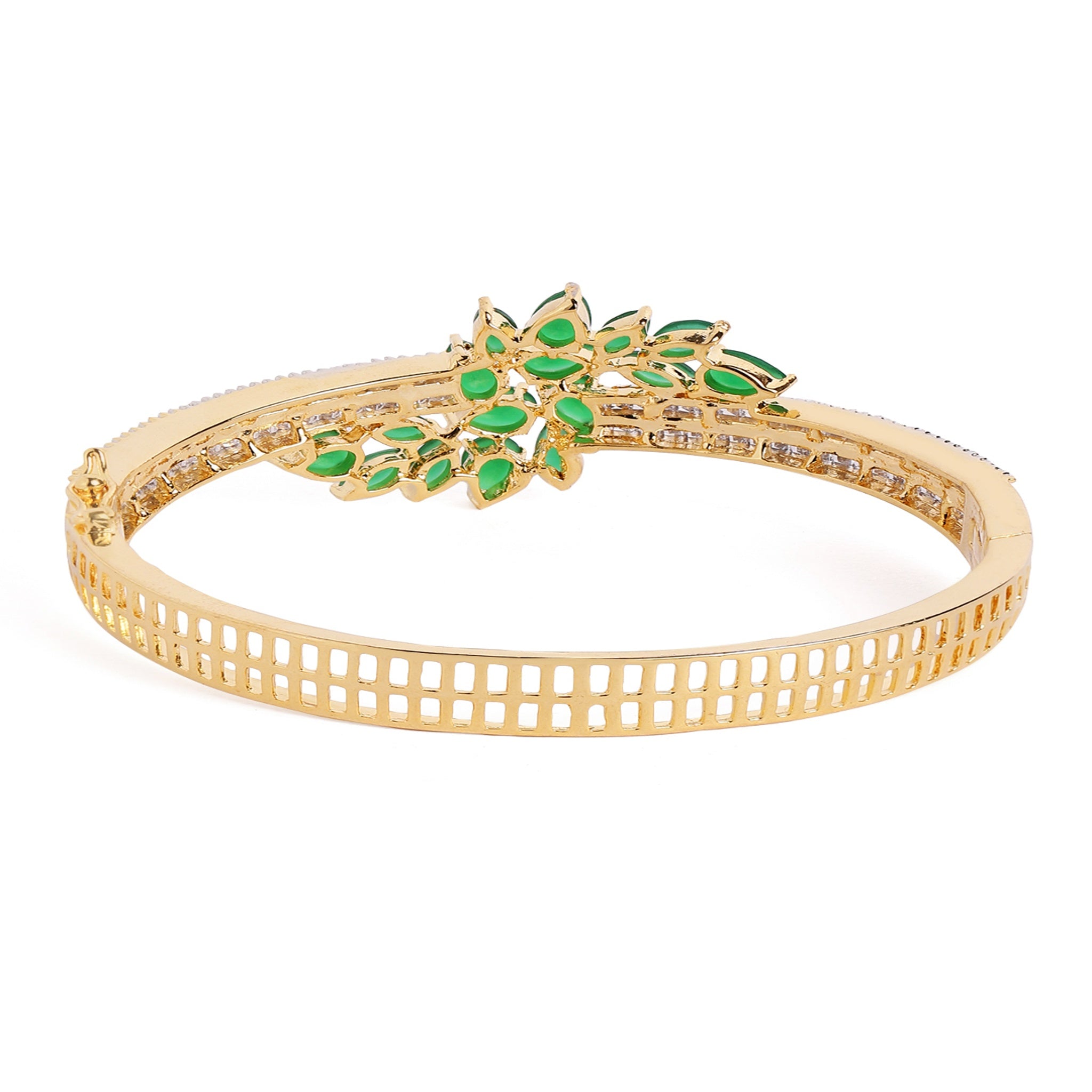 Women Cubic Zirconia Gold-Plated Kada Bracelet-Green