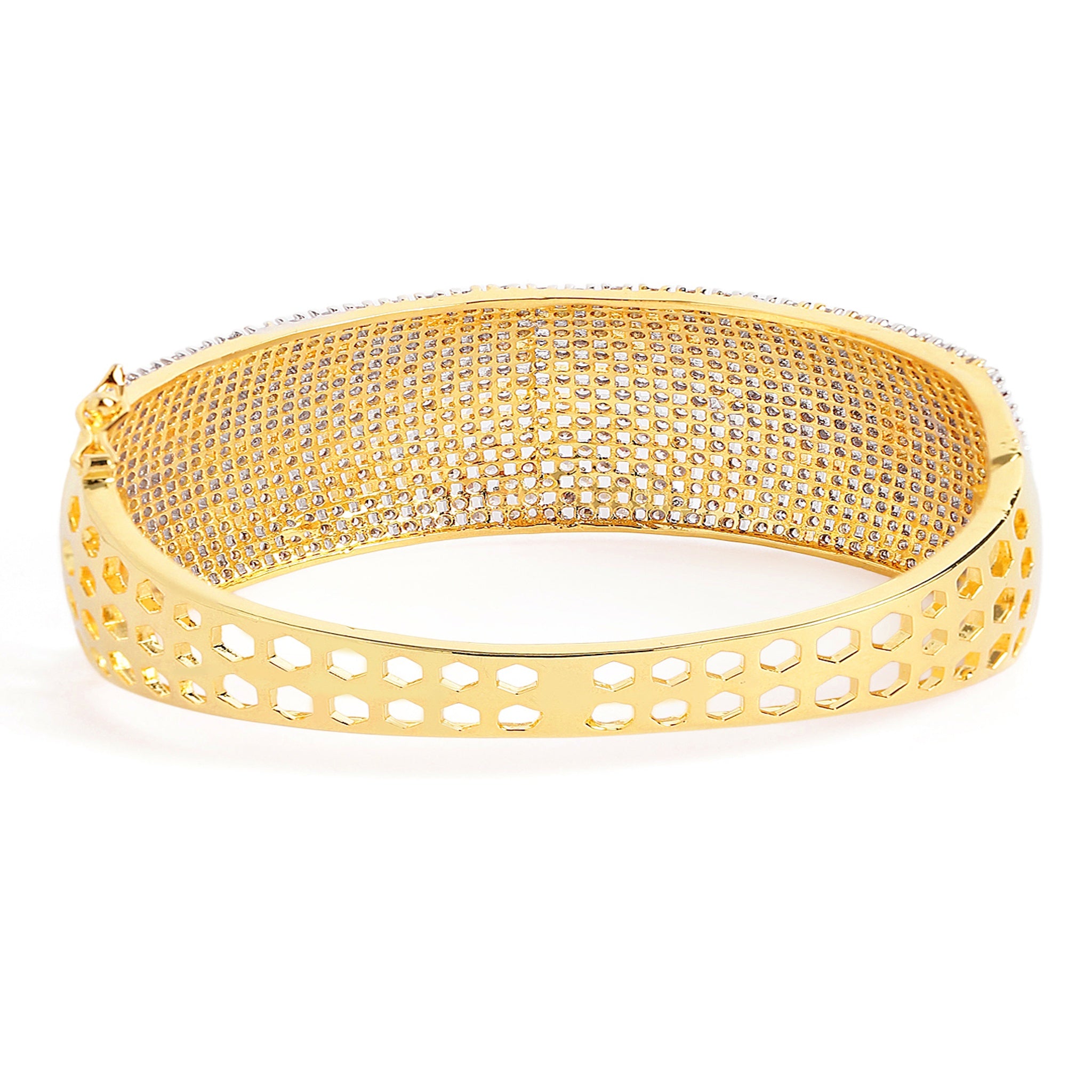 Women Cubic Zirconia Gold-Plated Kada Bracelet-2Tone