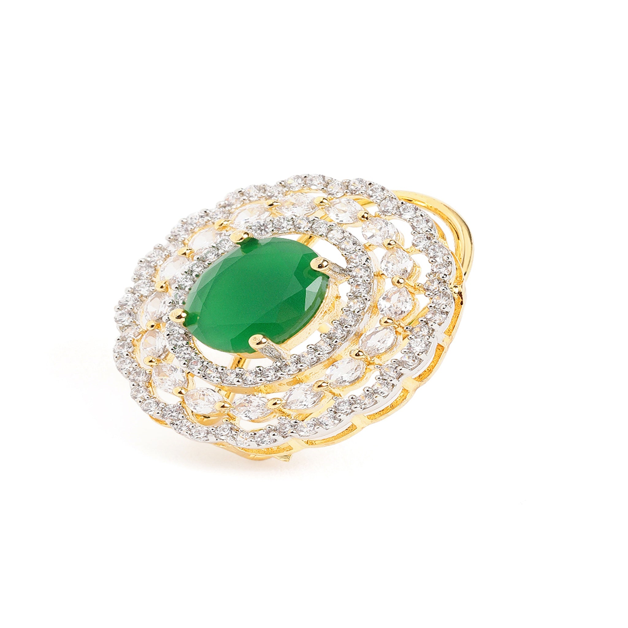 Gold Plated Green American Diamond Stud Earrings