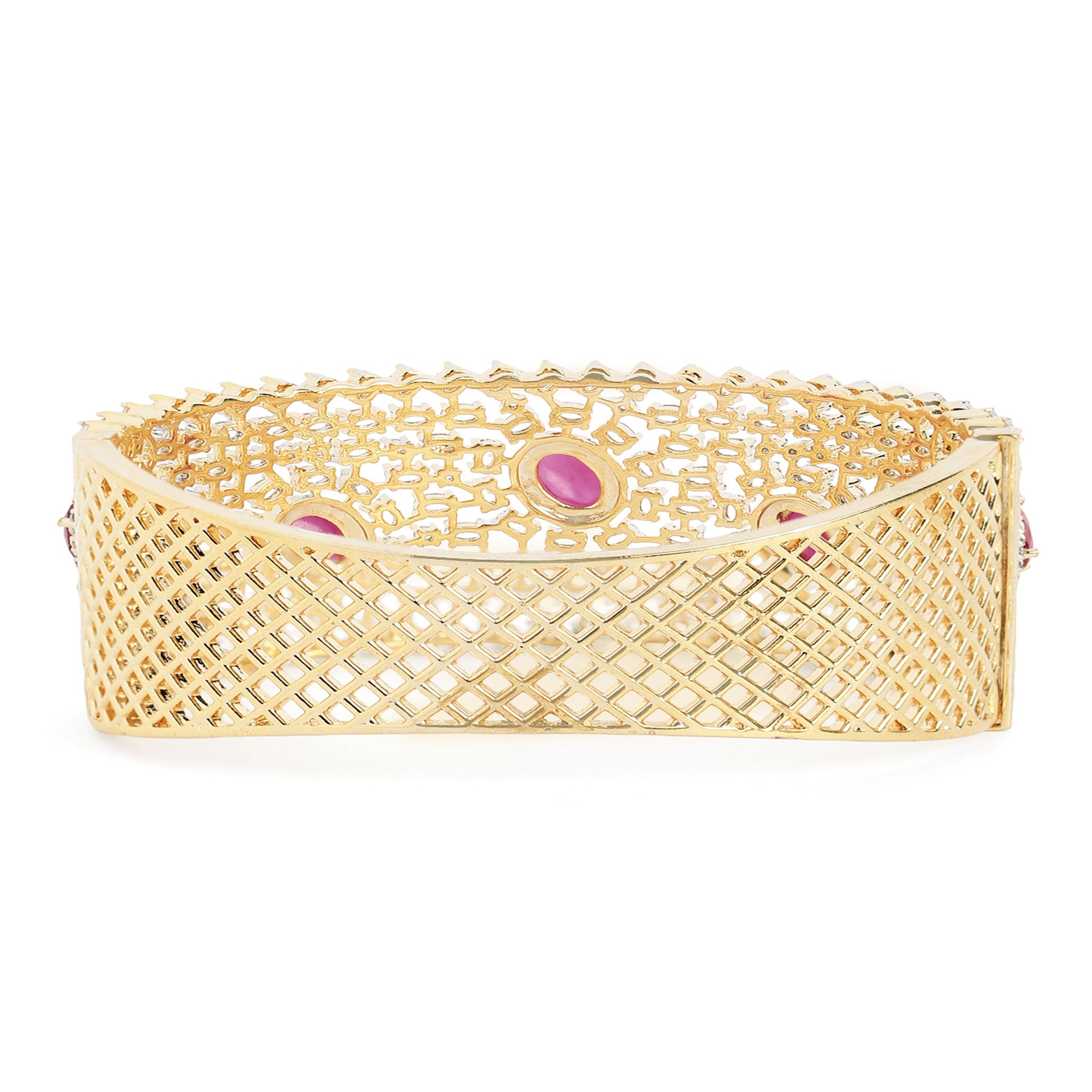 Women Cubic Zirconia Gold-Plated Kada Bracelet-Ruby