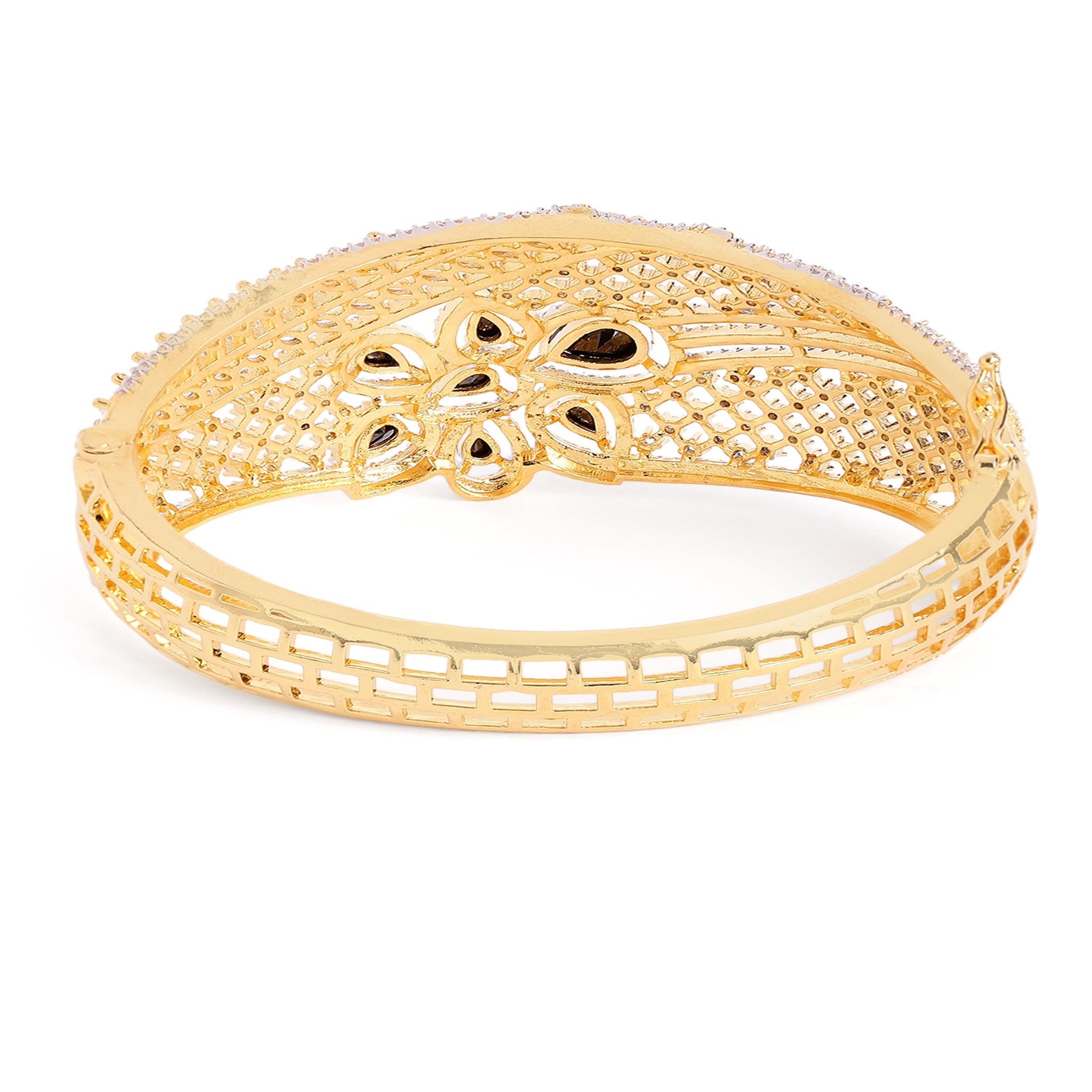 Women Cubic Zirconia Handcrafted Gold-Plated Kada Bracelet-Black