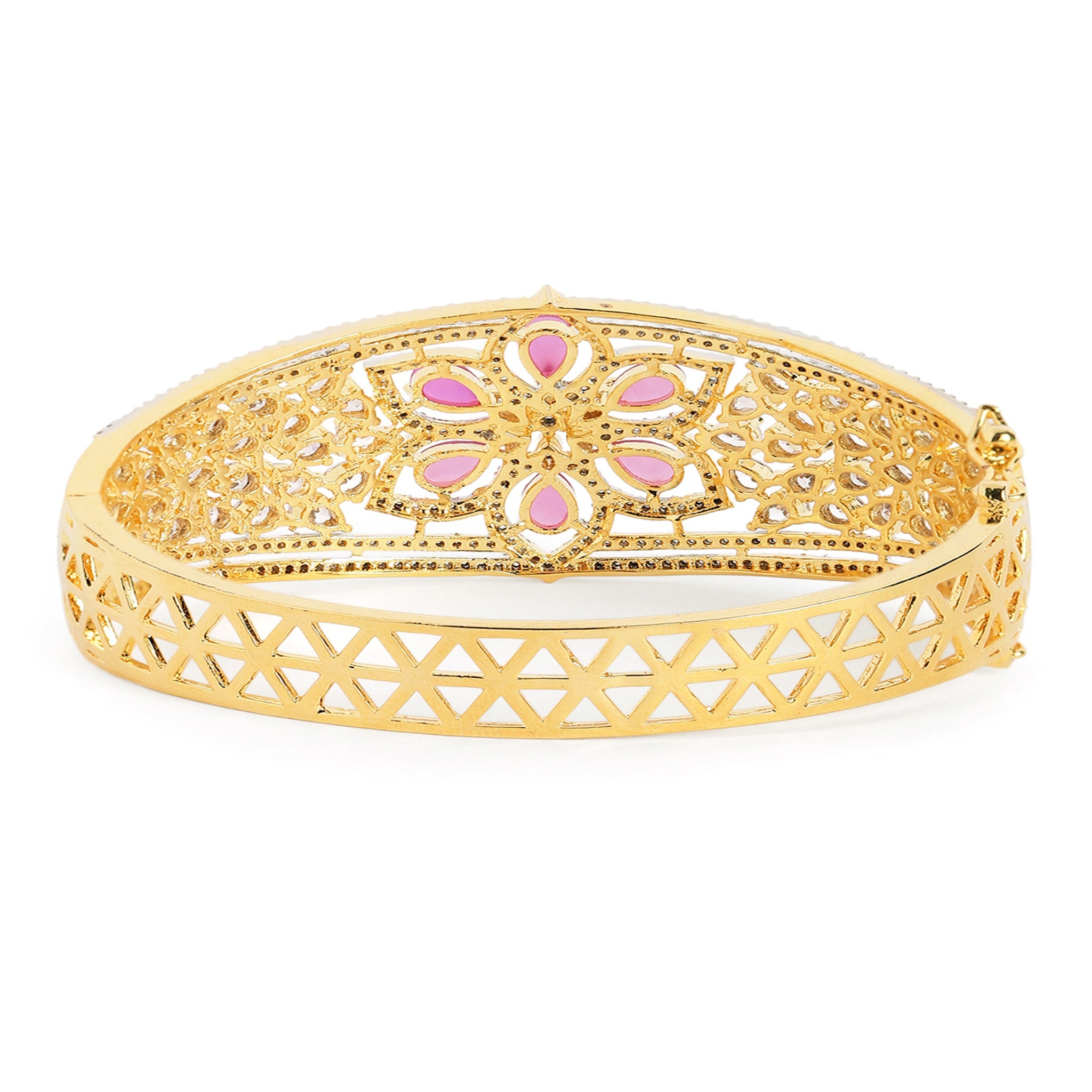 Women Cubic Zirconia Gold-Plated Kada Bracelet-Ruby
