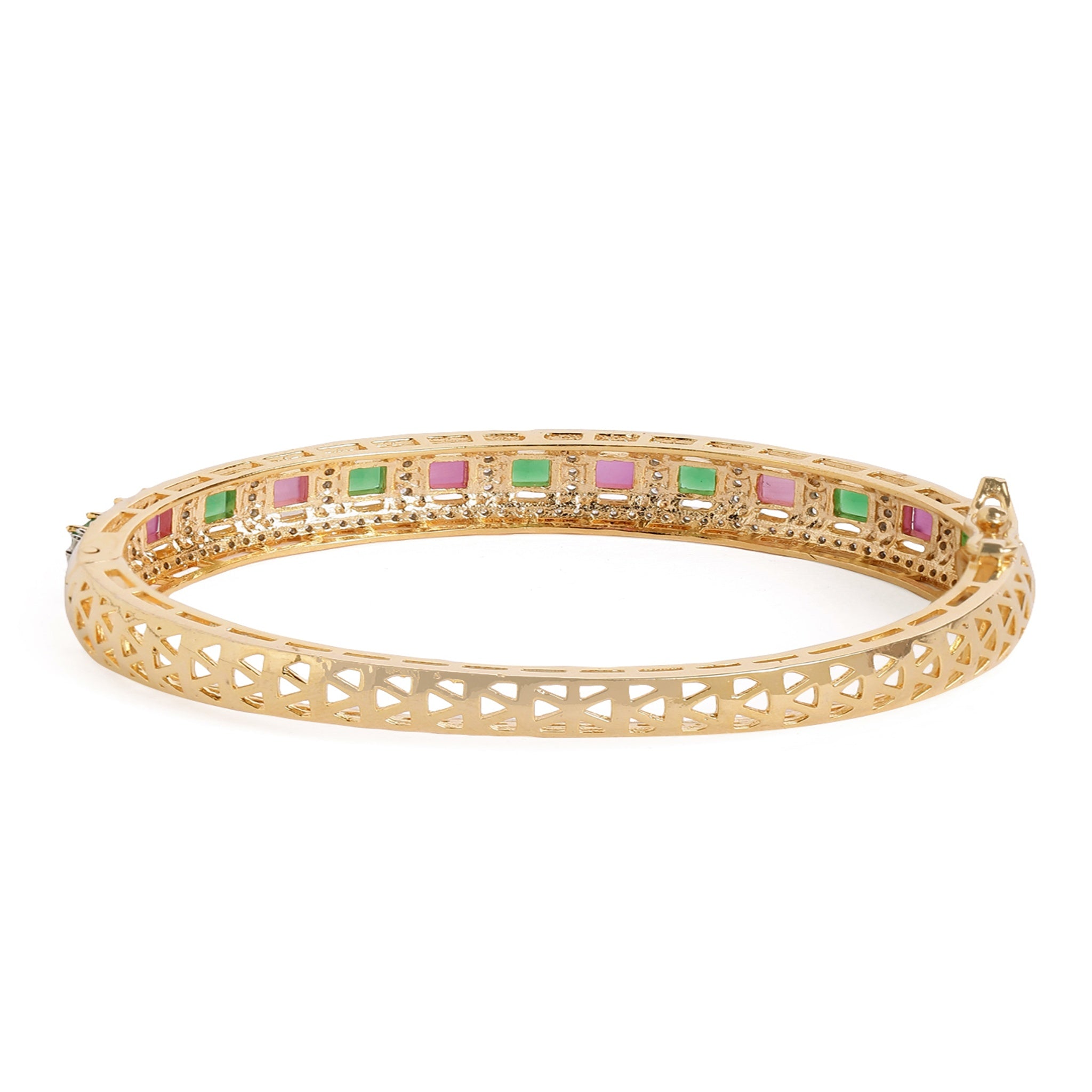 Women Cubic Zirconia Gold-Plated Kada Bracelet-Rubygreen