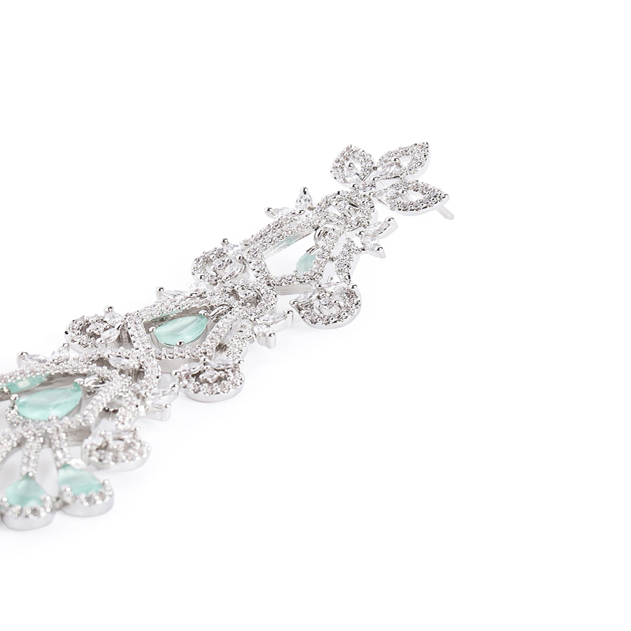 Silver-Toned Mint Statement Dangler Long Earrings