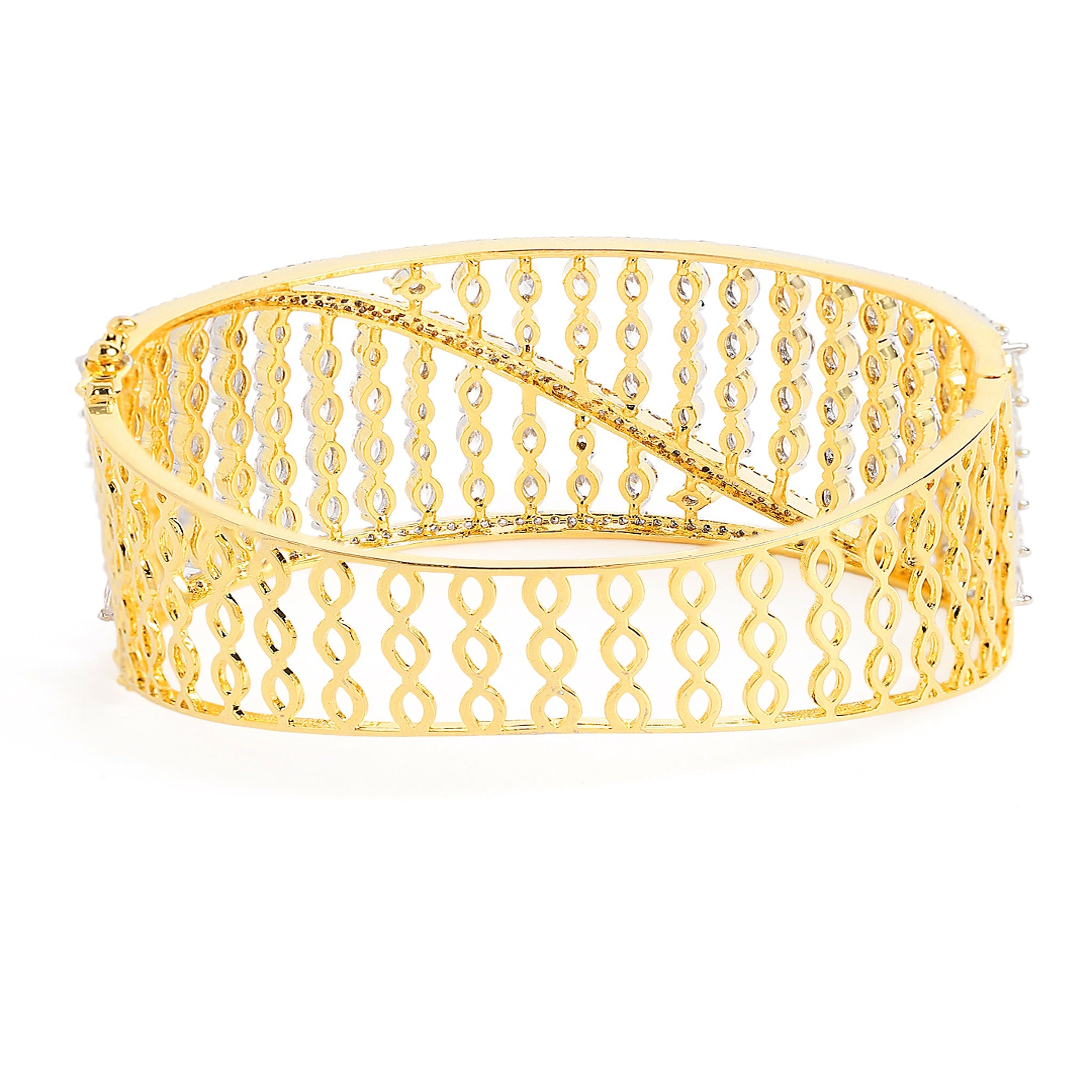 Women Cubic Zirconia Gold-Plated Kada Bracelet-2Tone