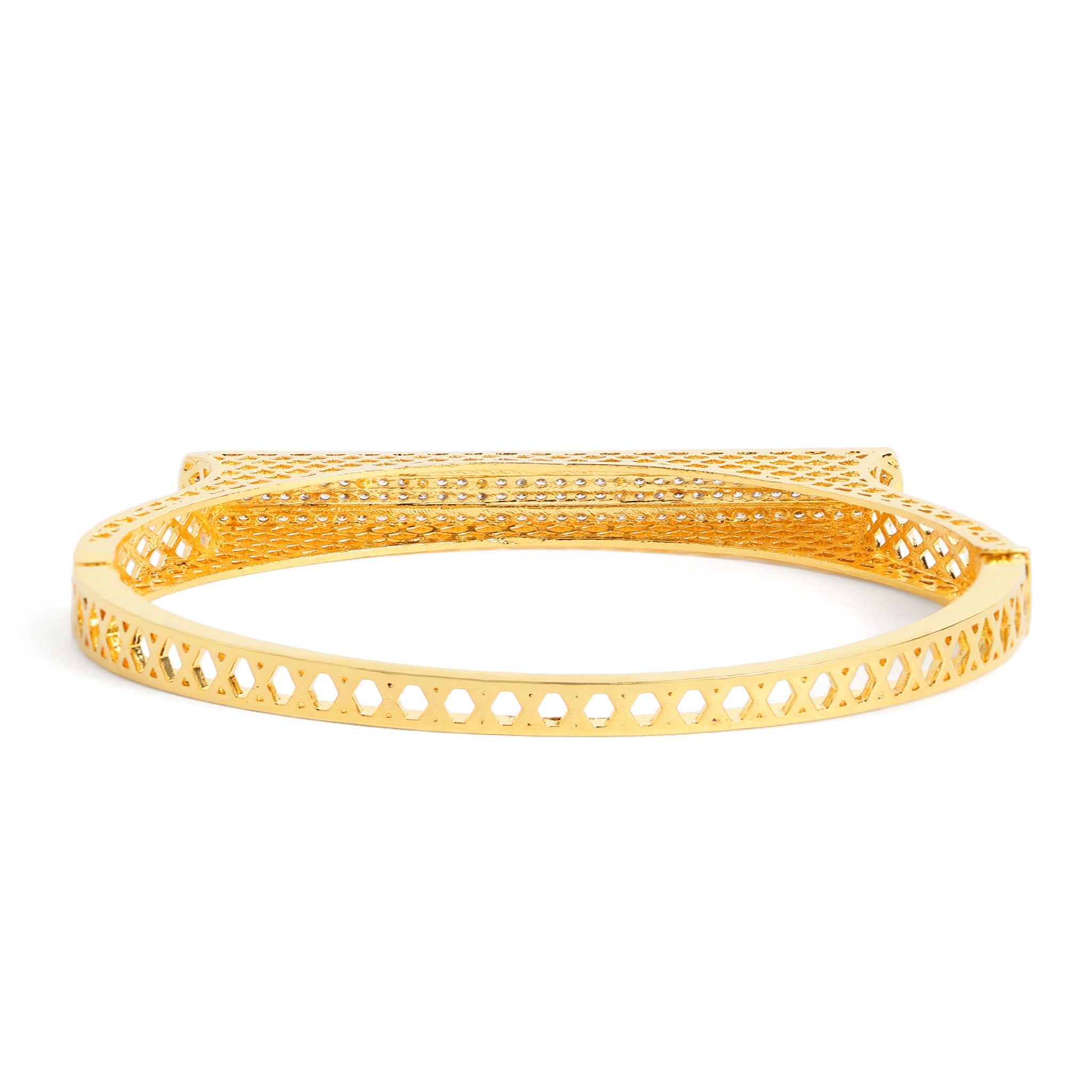 Women Cubic Zirconia Gold-Plated Kada Bracelet-2Tone