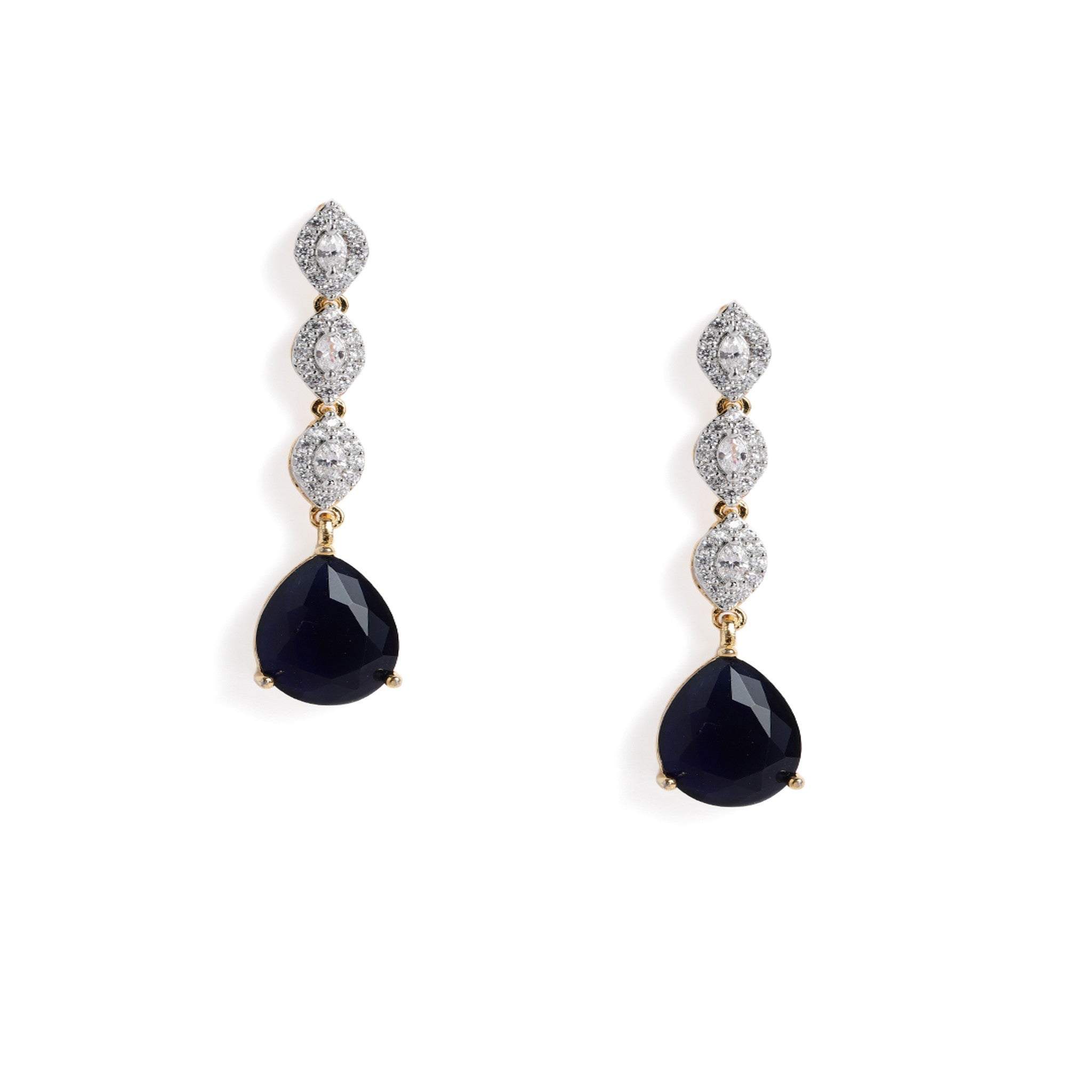 Gold Plated AD-Studded Navy Blue Jewellery Set