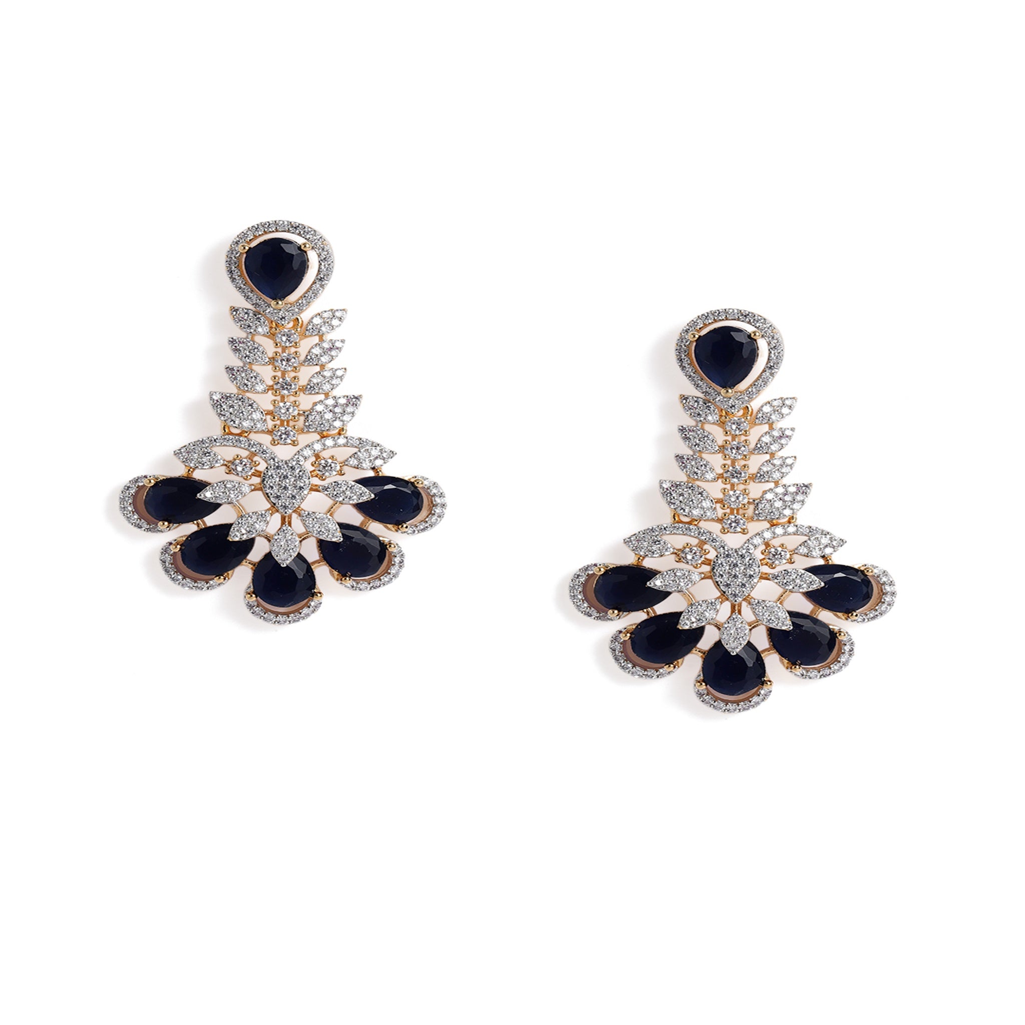Gold Plated White & Blue AD-Studded Jewellery Set