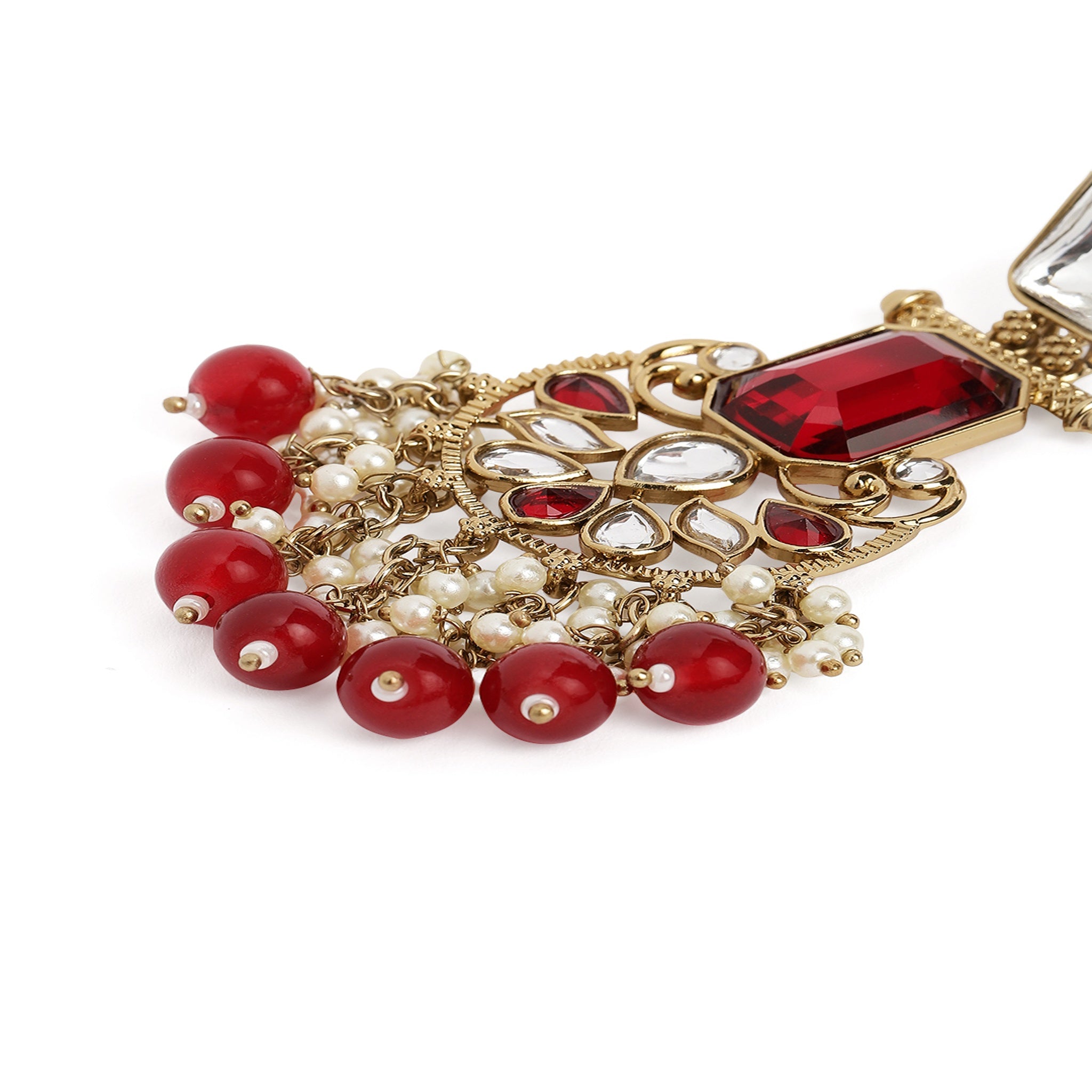 Gold Plated Maroon Chandbali Earrings