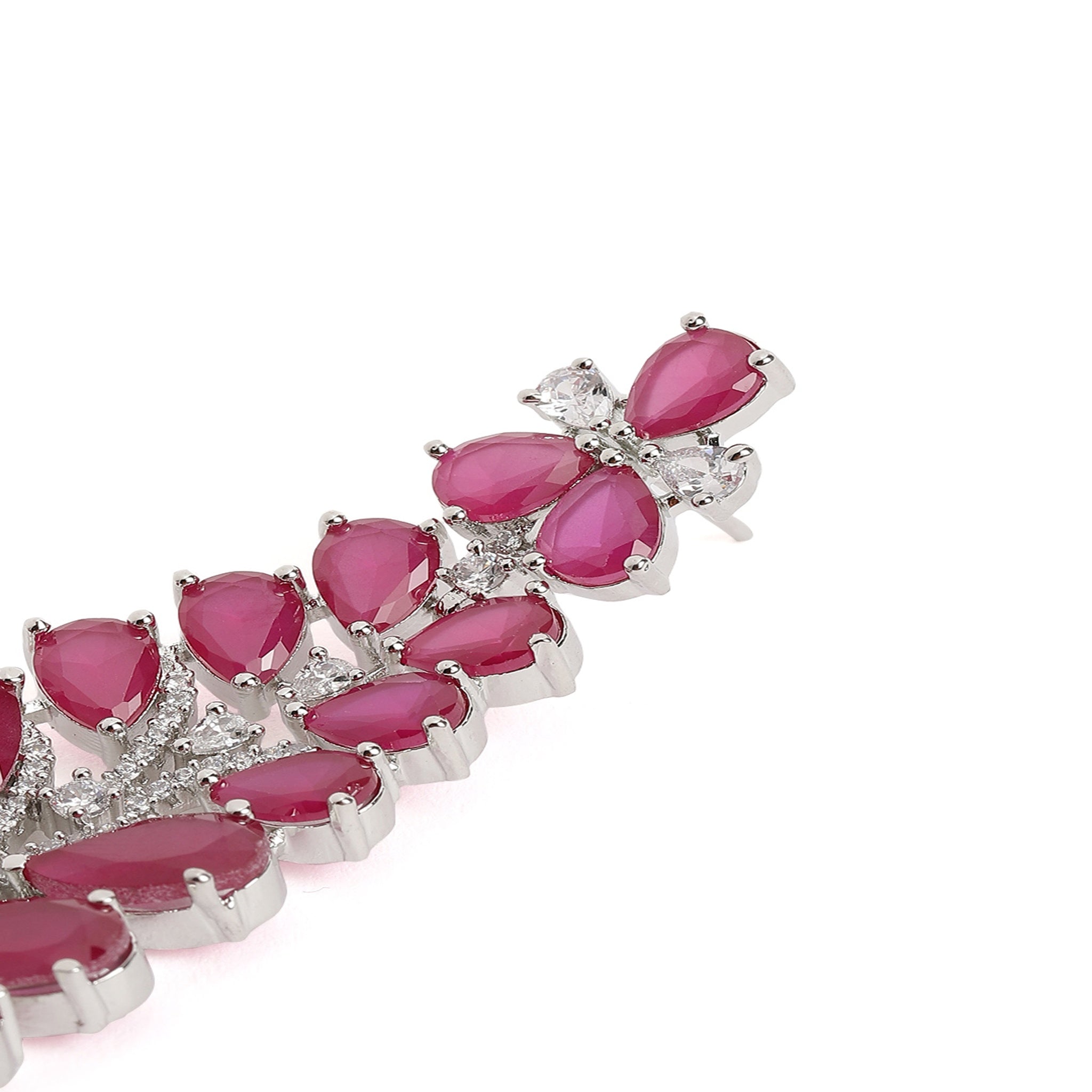 Silver-Toned American Diamonds Ruby Chandeliar Earrings