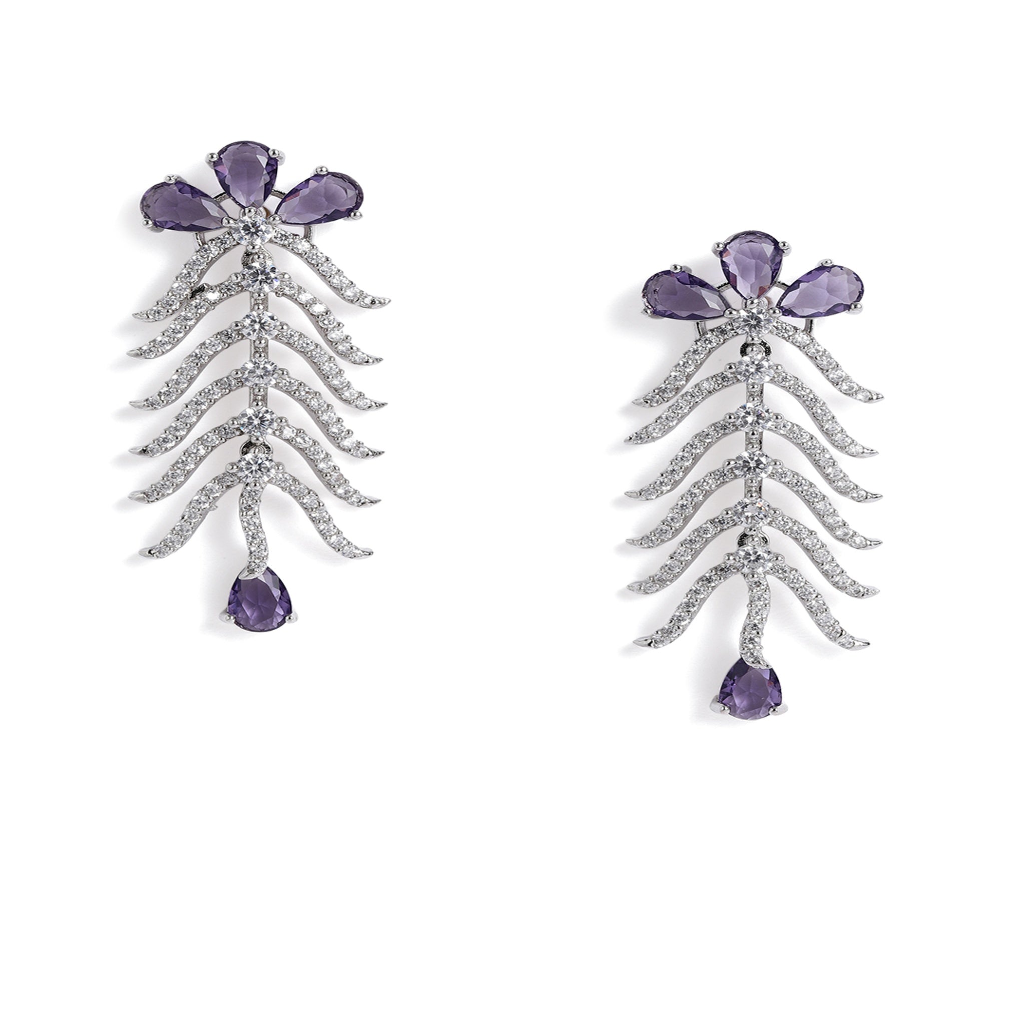 Rhodium-Plated White & Purple AD-Studded Jewellery Set