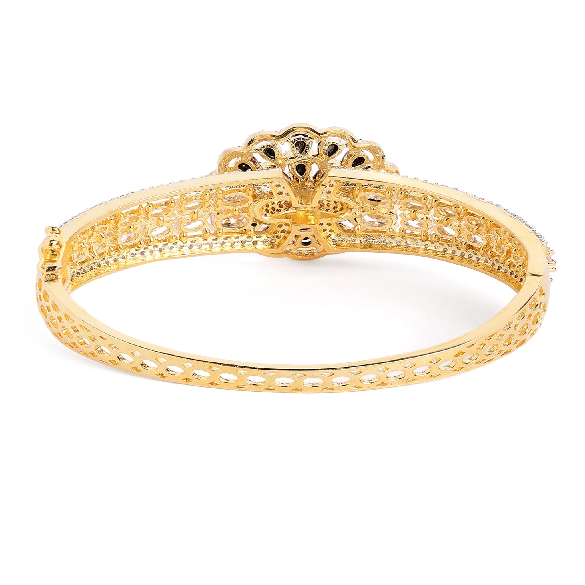 Women Cubic Zirconia Handcrafted Gold-Plated Kada Bracelet-Black
