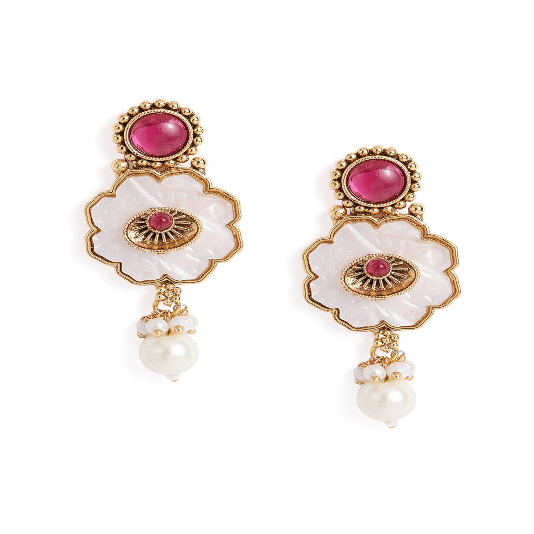 Gold Plated Mother Of Pearl Ruby Necklace Set