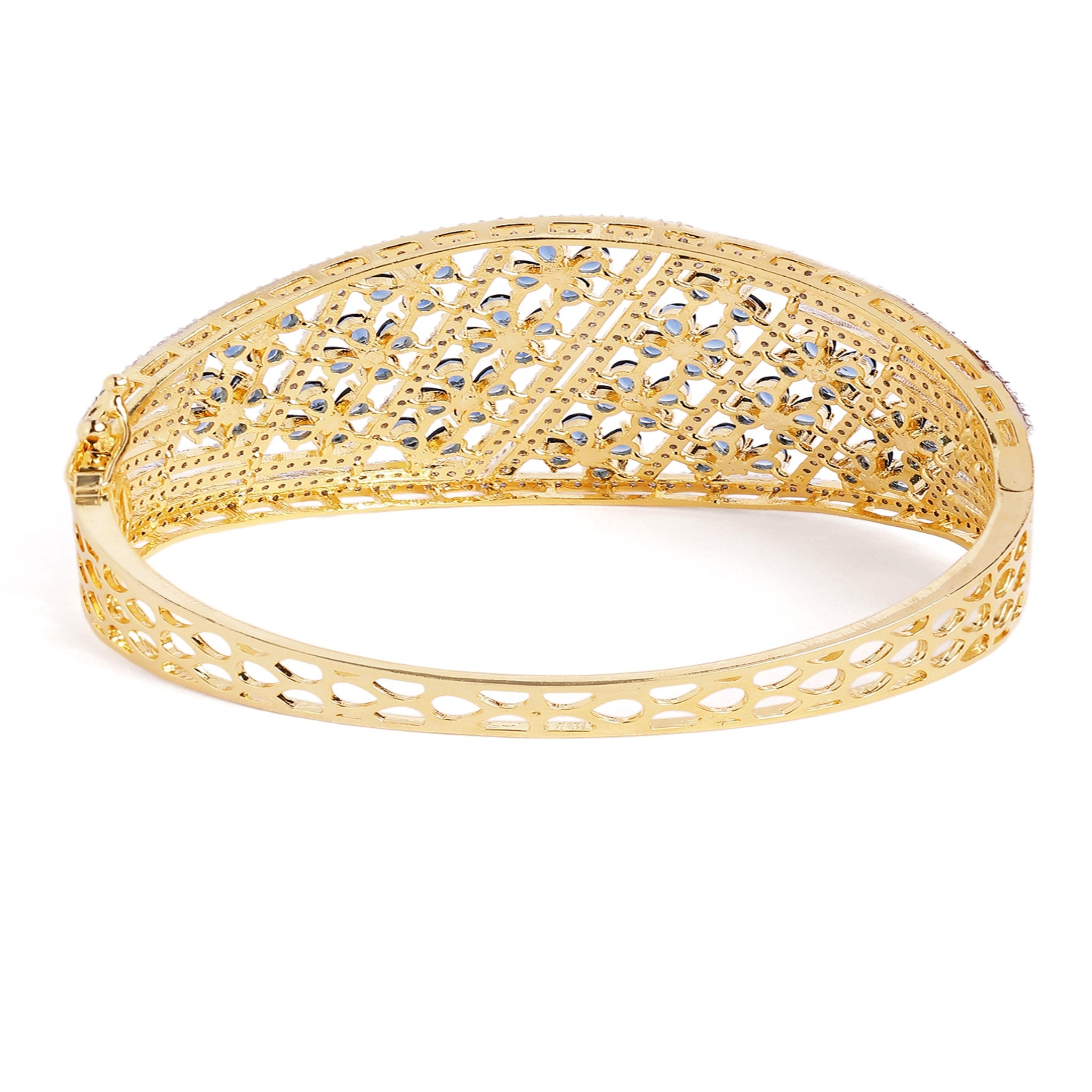 Women Cubic Zirconia Gold-Plated Kada Bracelet Blue-Blue