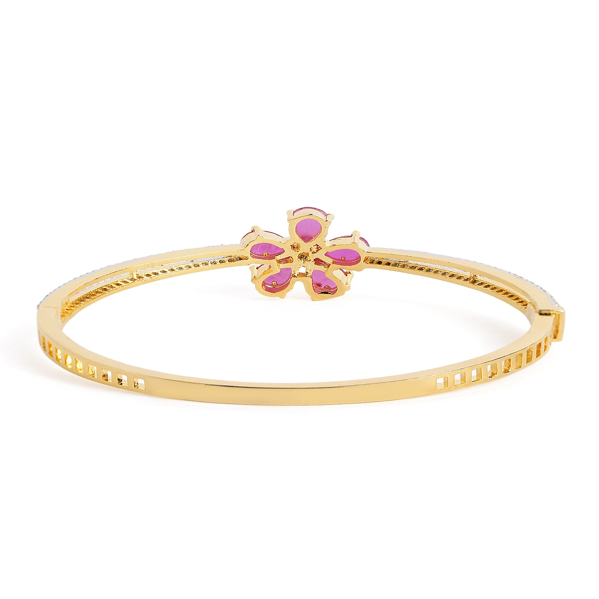 Women Cubic Zirconia Gold-Plated Kada Bracelet-Ruby