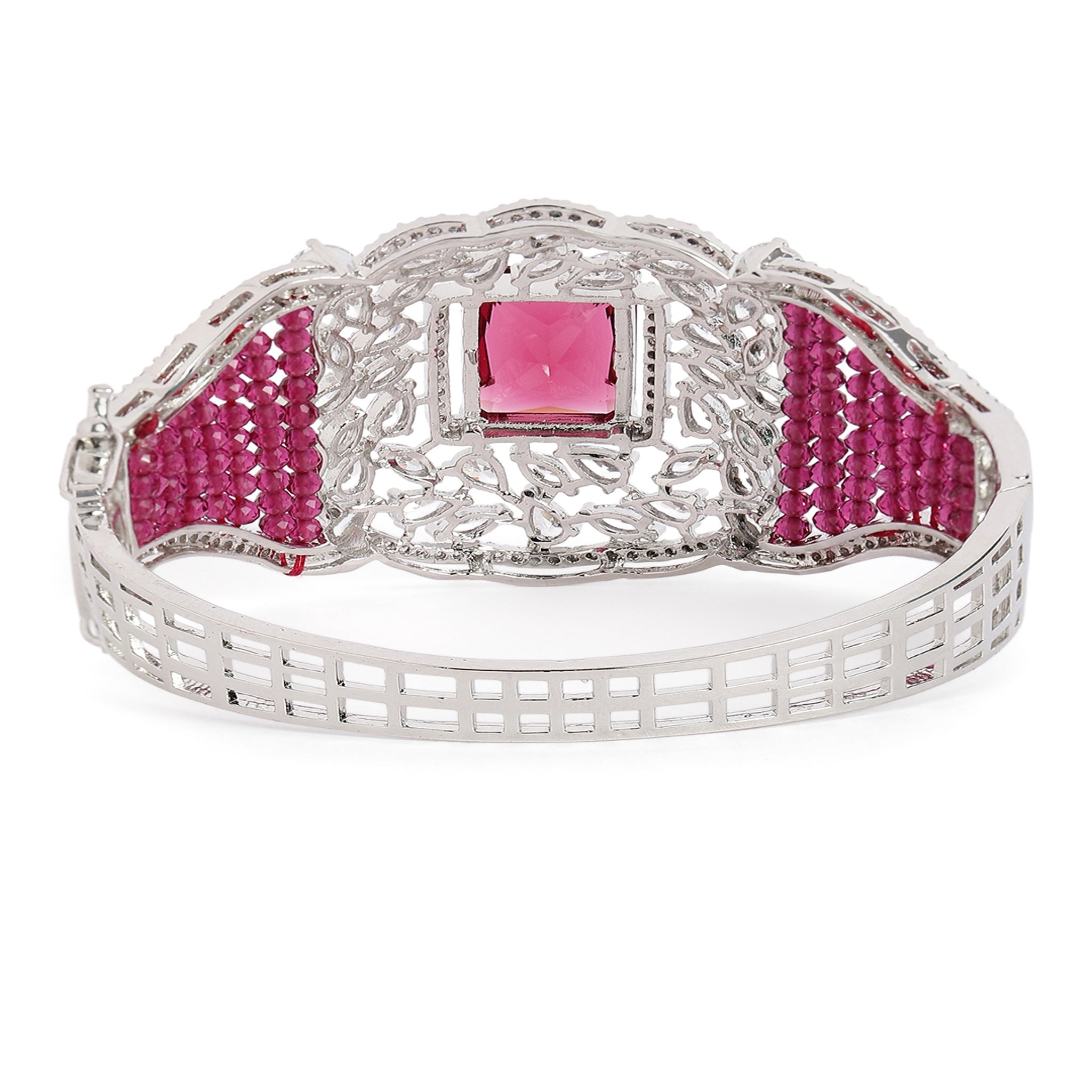 Women Cubic Zirconia Rhodium-Plated Kada Bracelet-Rani