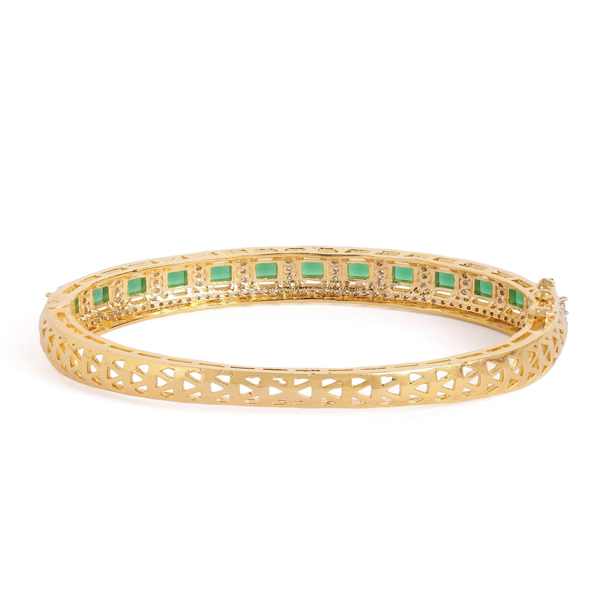 Women Cubic Zirconia Gold-Plated Kada Bracelet Green-Green