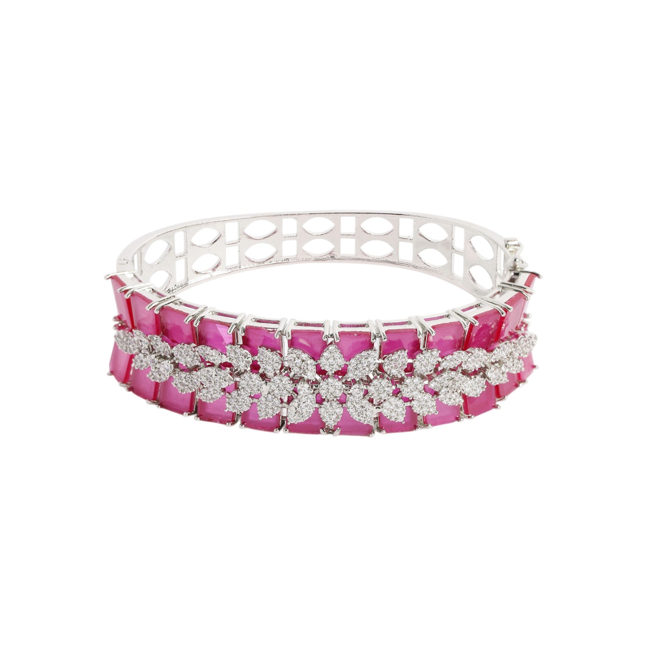 Women Cubic Zirconia Rhodium-Plated Kada Bracelet