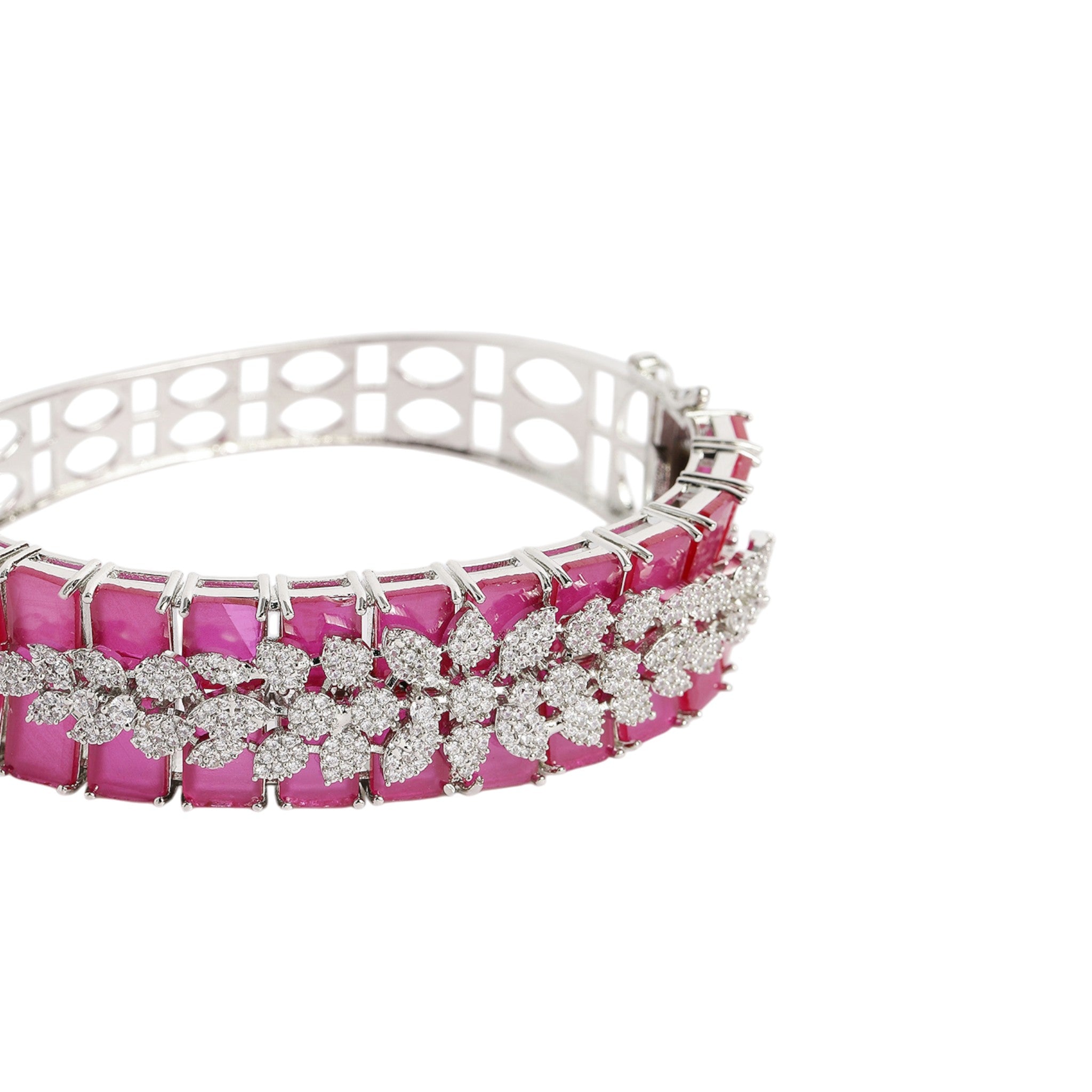 Women Cubic Zirconia Rhodium-Plated Kada Bracelet