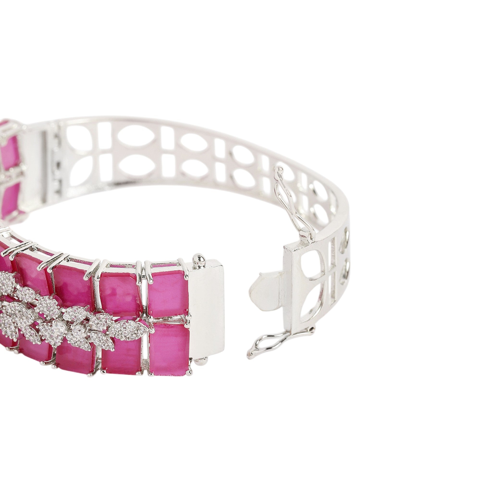 Women Cubic Zirconia Rhodium-Plated Kada Bracelet