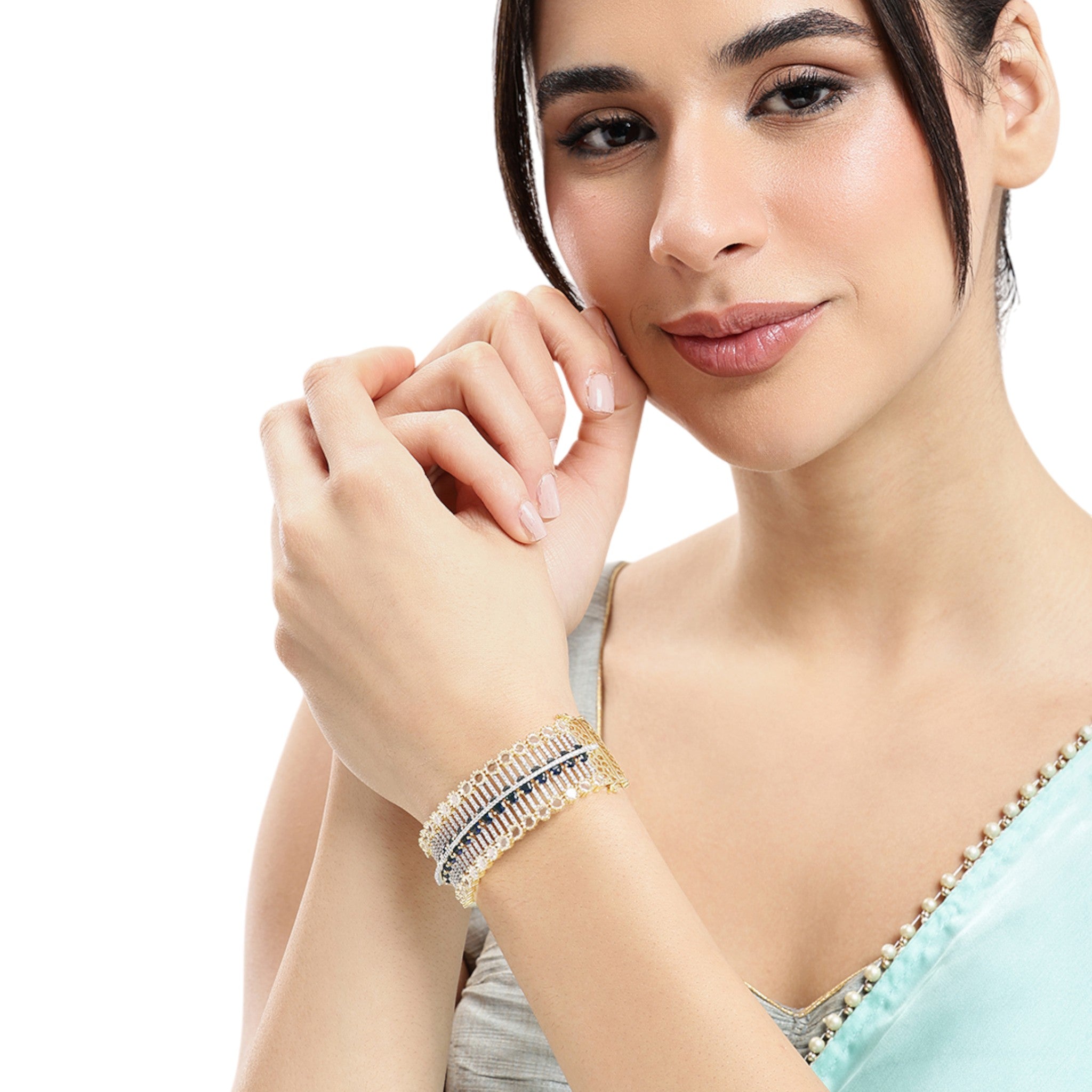 Women Cubic Zirconia Gold-Plated Kada Bracelet