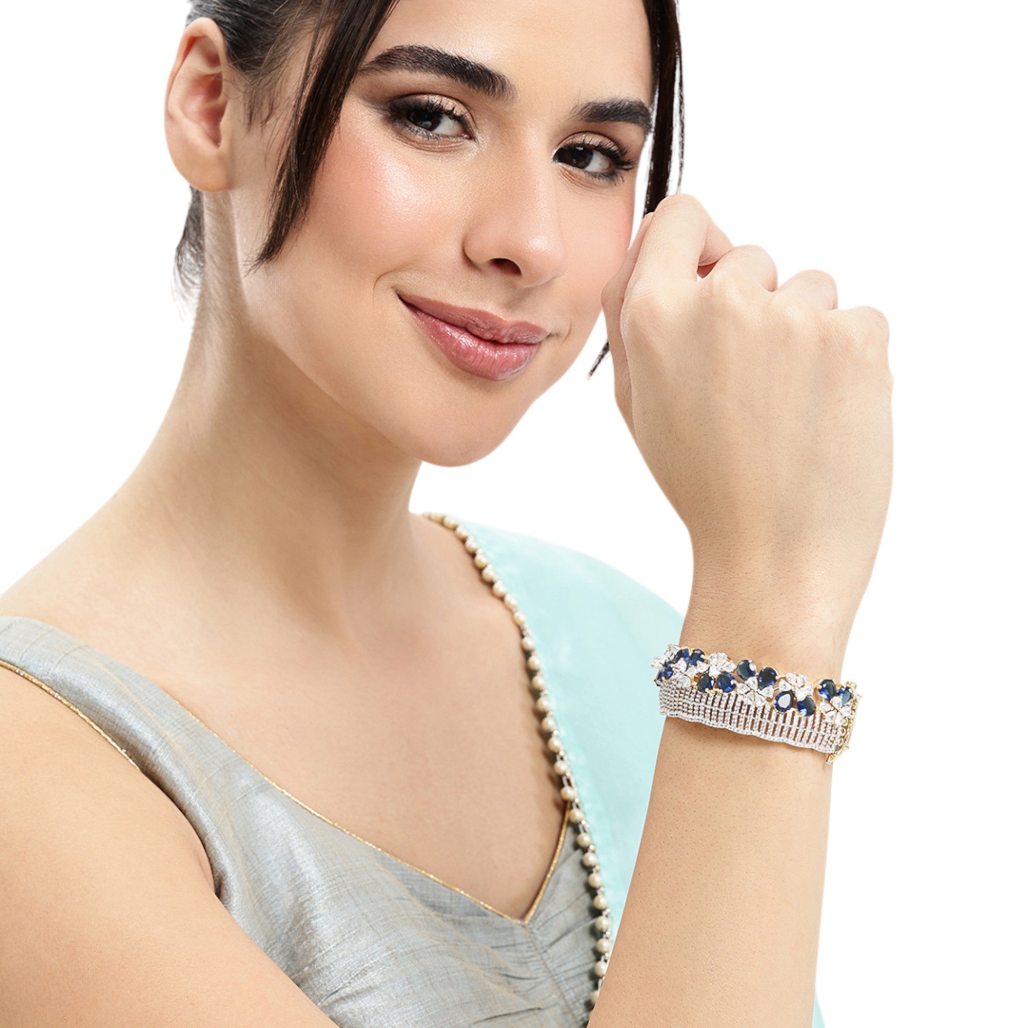 Women Cubic Zirconia Gold-Plated Kada Bracelet