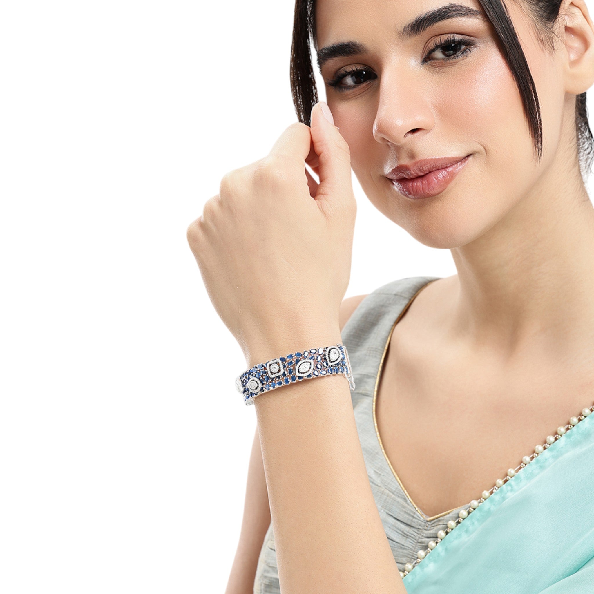 Women Cubic Zirconia Rhodium-Plated Kada Bracelet