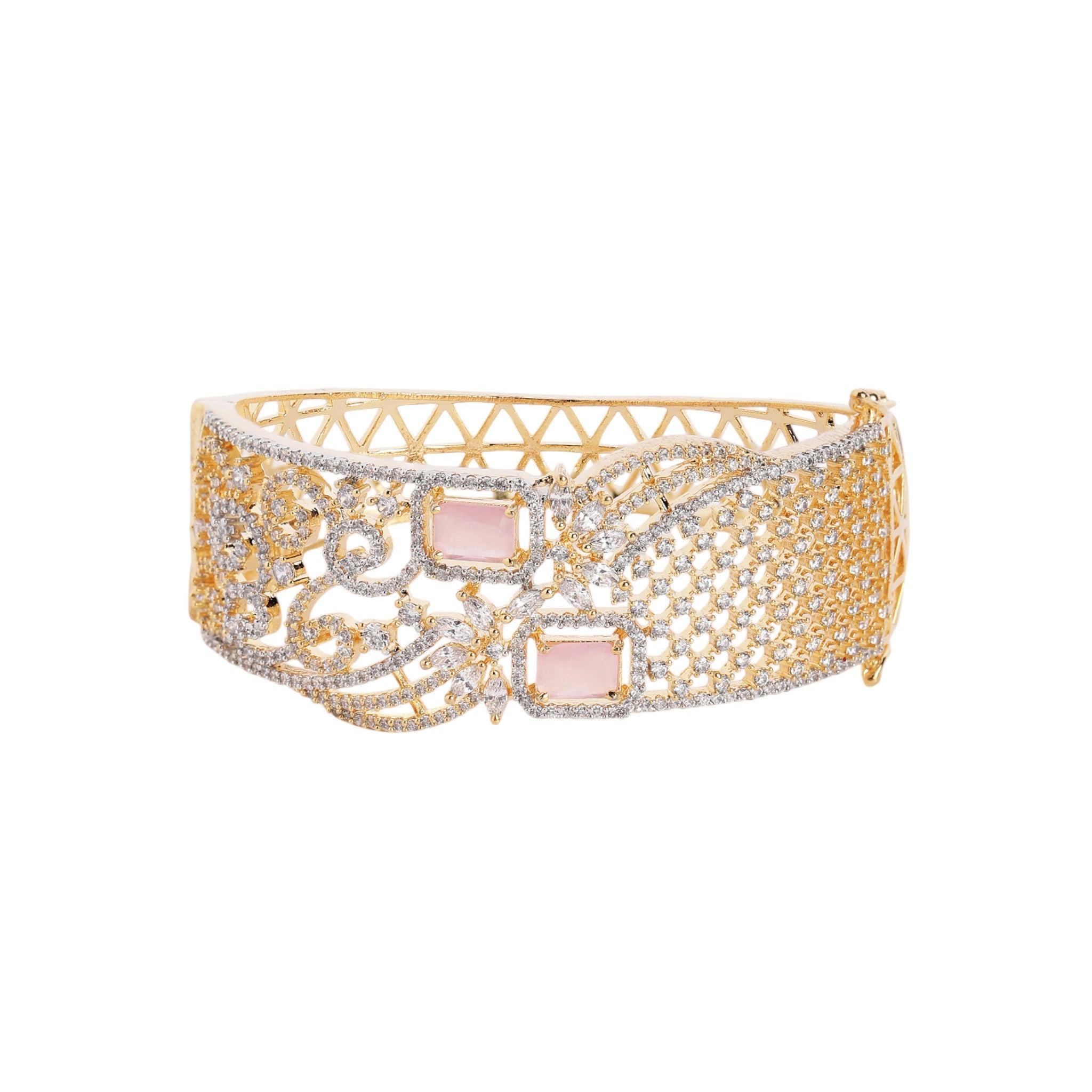 Women Gold-Plated Cubic Zirconia Studded Kada Bracelet