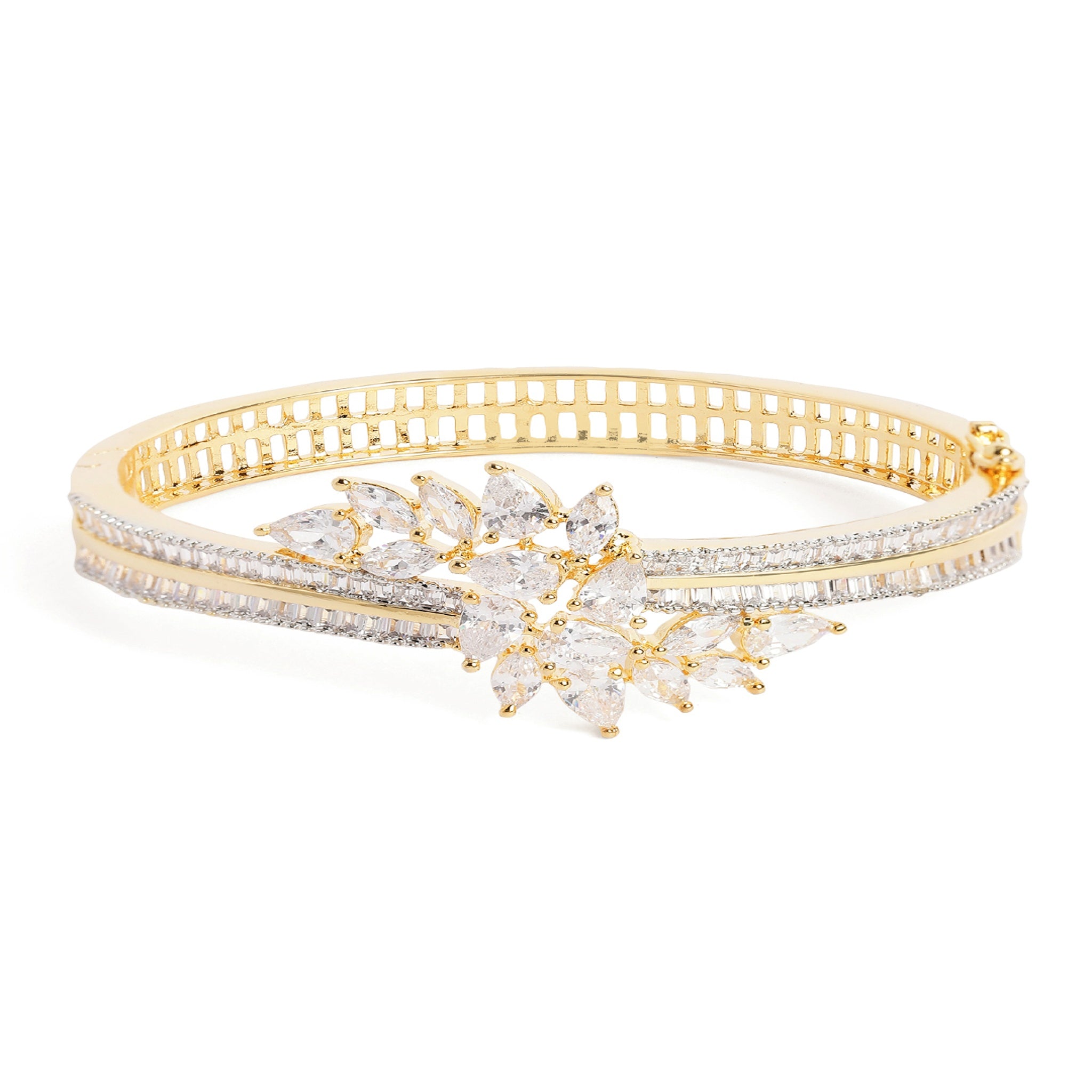 Women Cubic Zirconia Gold-Plated Kada Bracelet